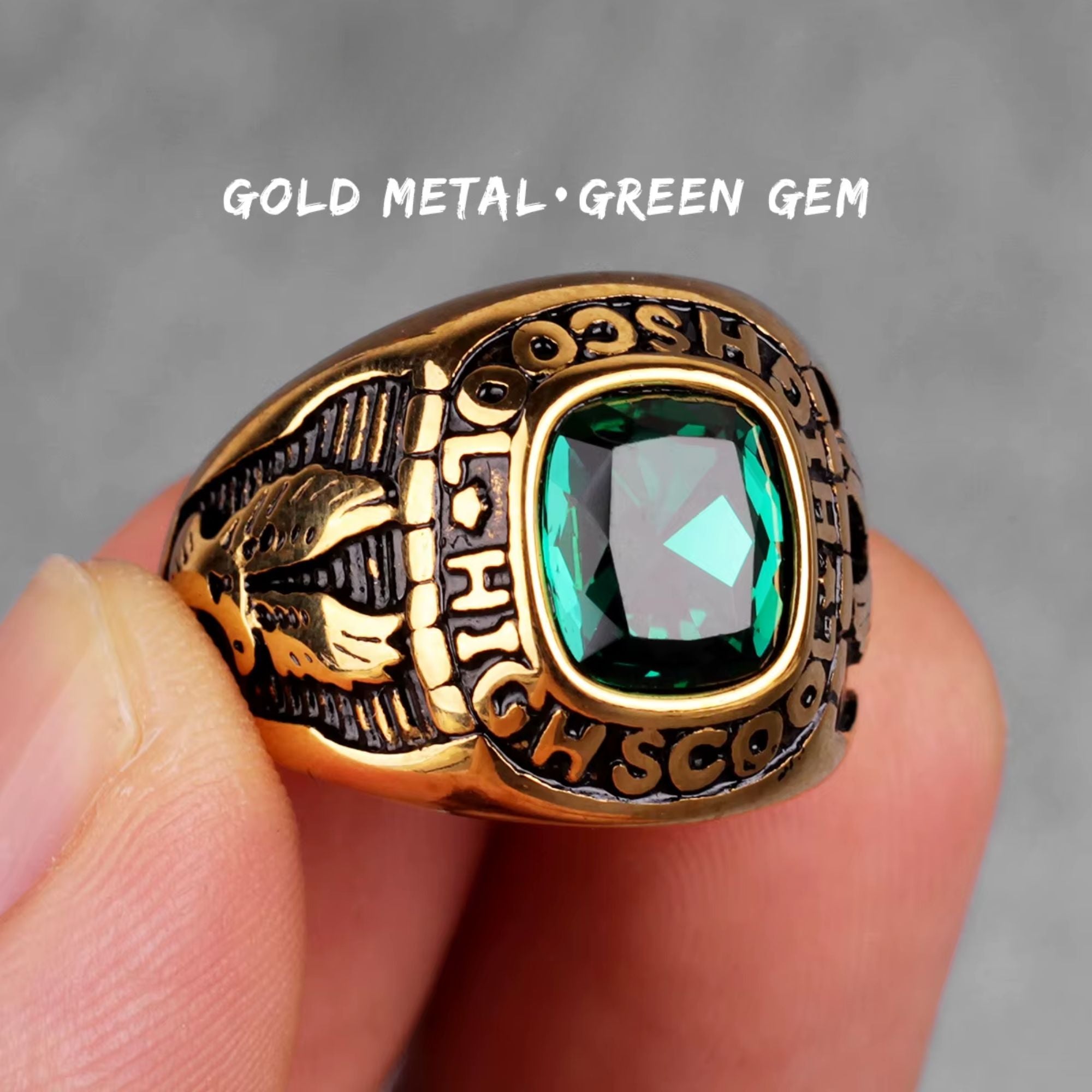 Eagle Emblem Gemstone Stainless Steel Ring