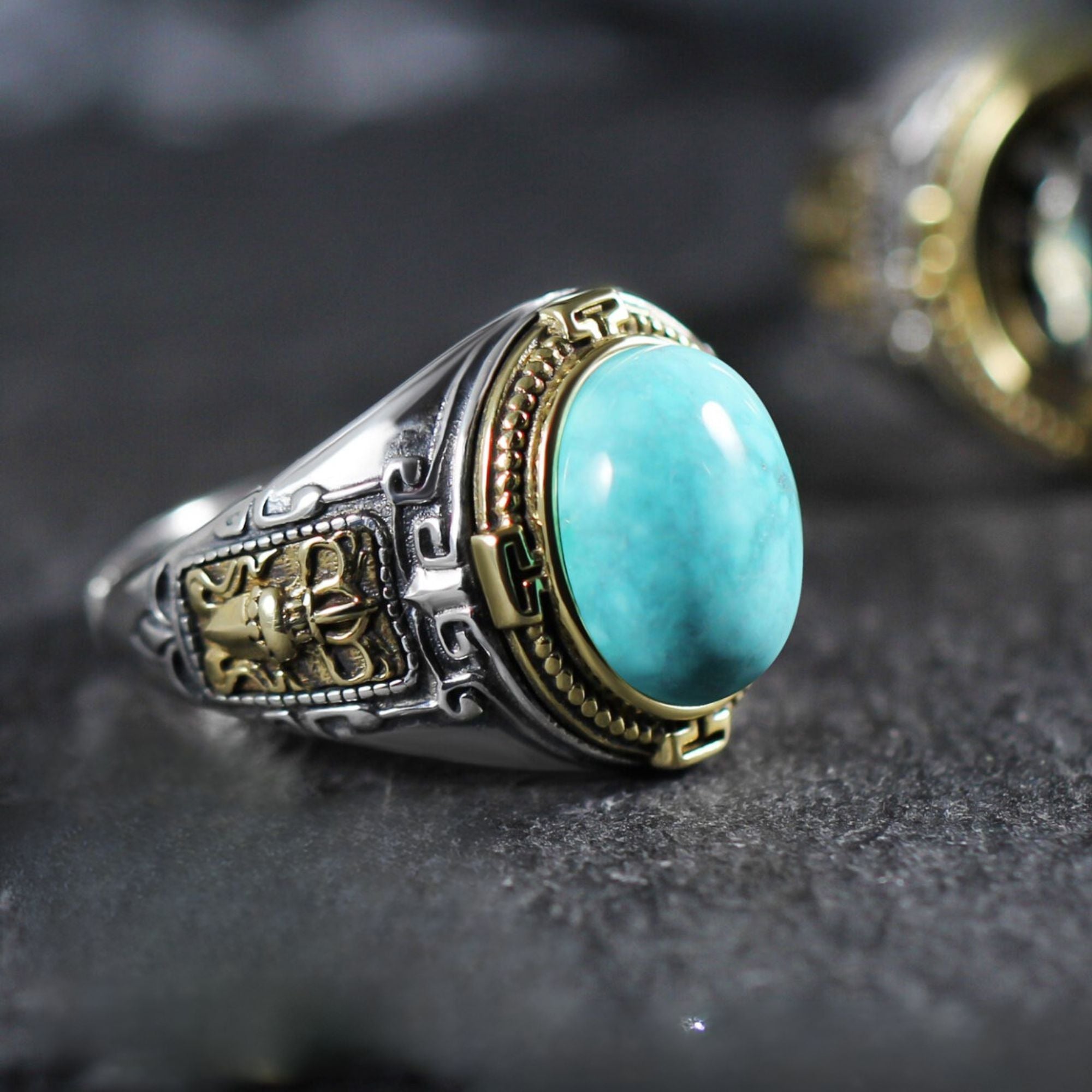 Round Cabochon Turquoise 925 Sterling Silver Ring