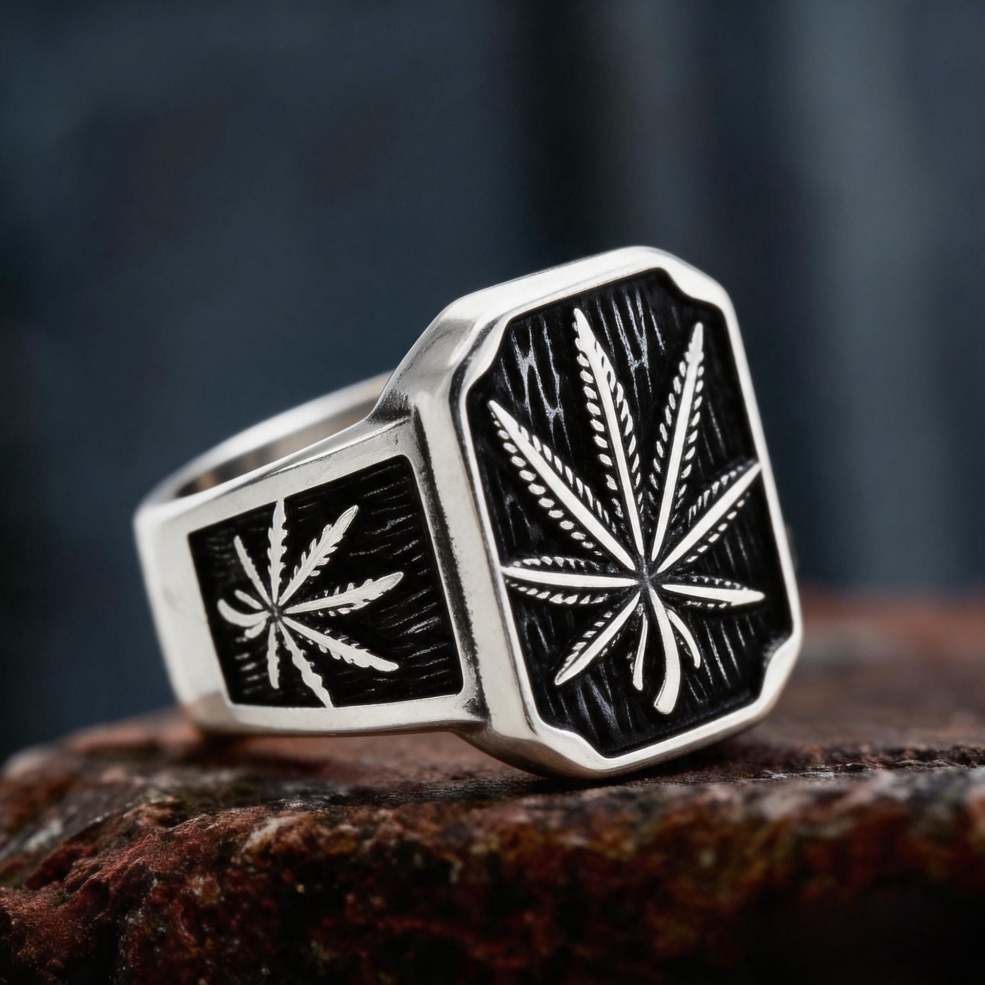 Vintage Cannabis Leaf Stainless Steel Ring