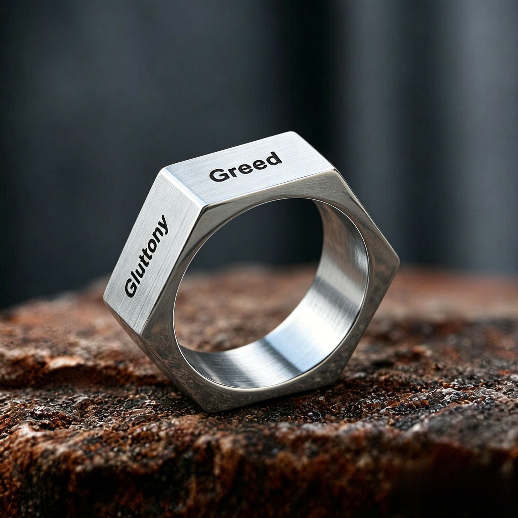 Seven Deadly Sins and Seven Virtues Heptagon Ring