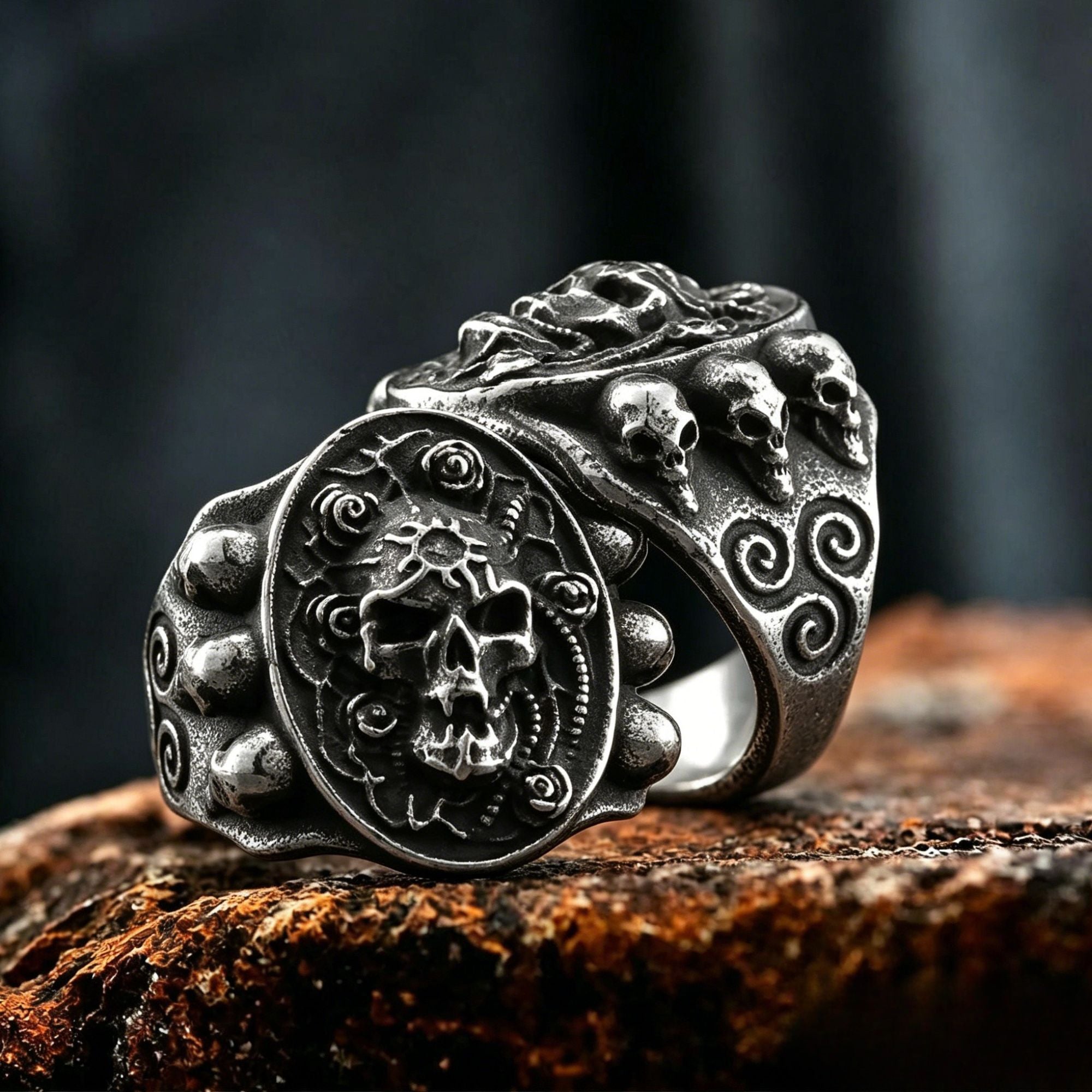Skull Rose Totem Stainless Steel Ring