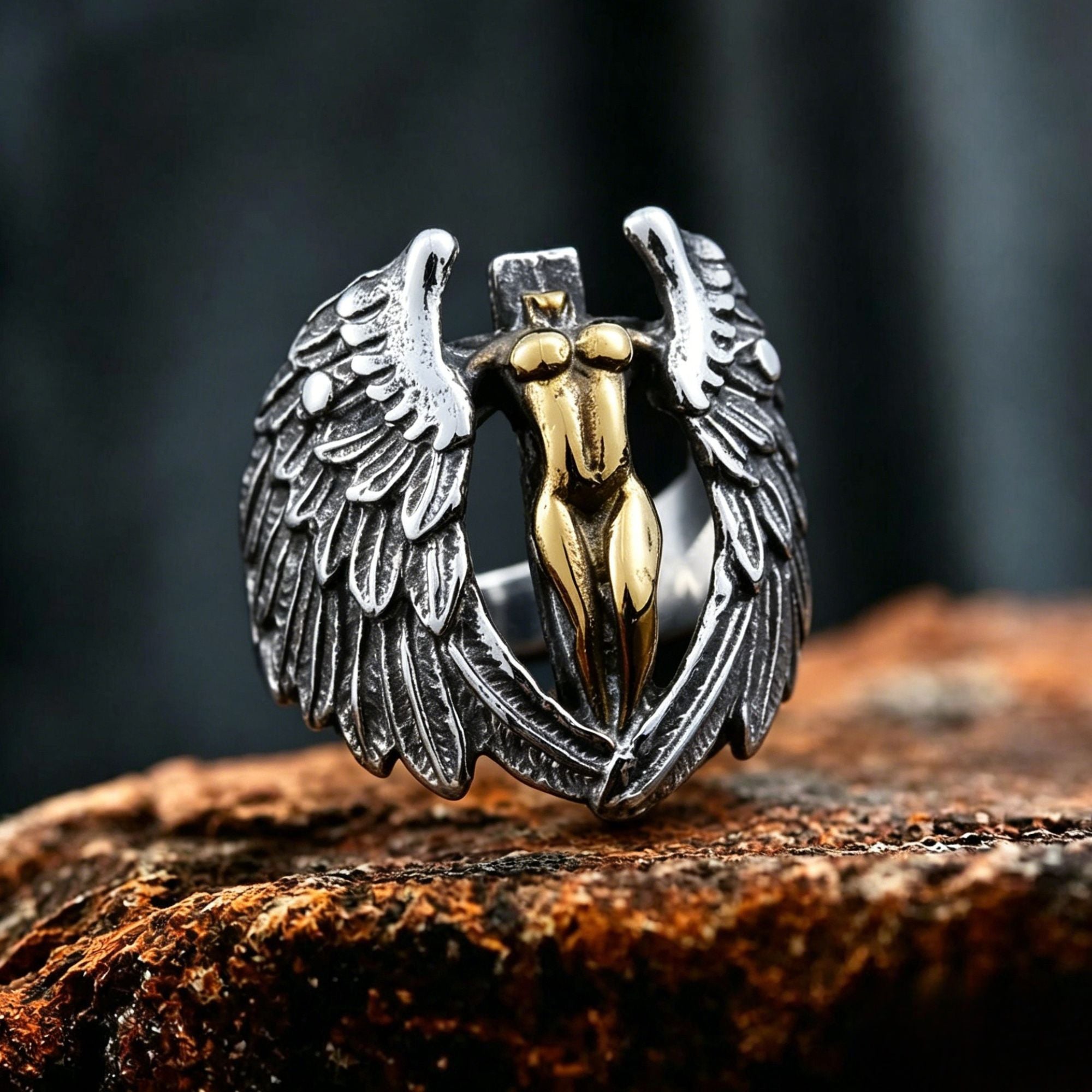 Winged Angel Cross Ring