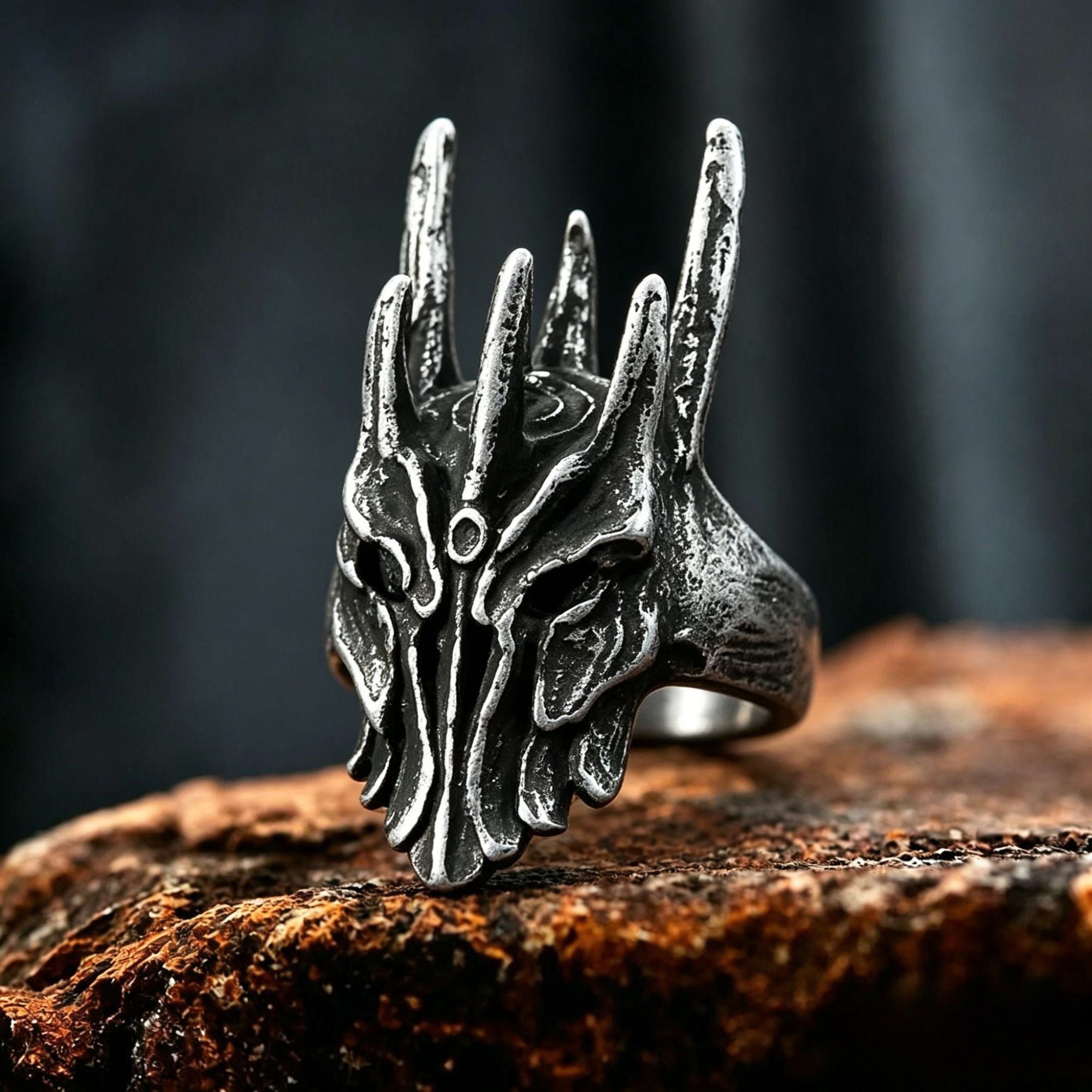 Horned Demon Skull Stainless Steel Ring
