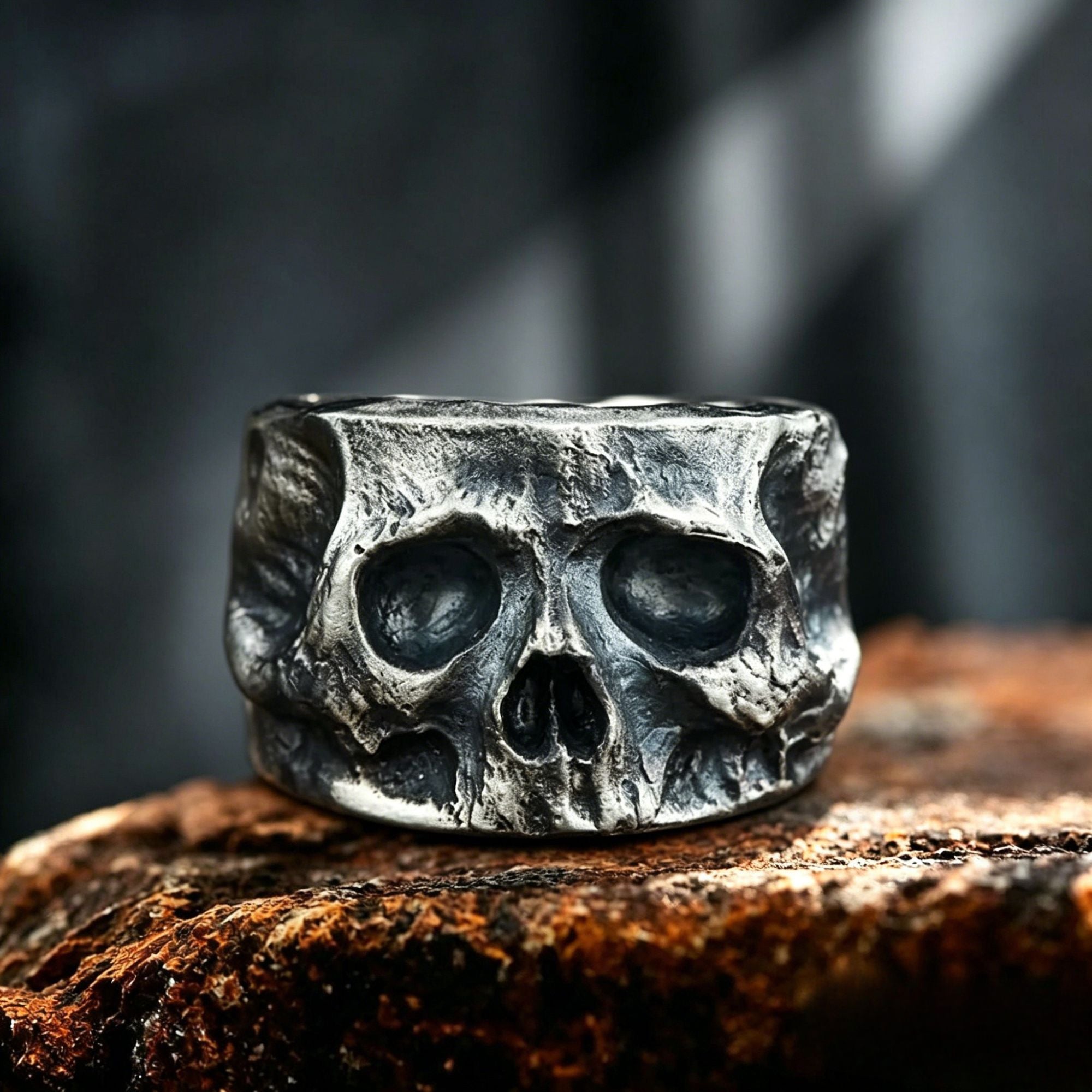Weathered Bone‑Look Skull Stainless Steel Ring