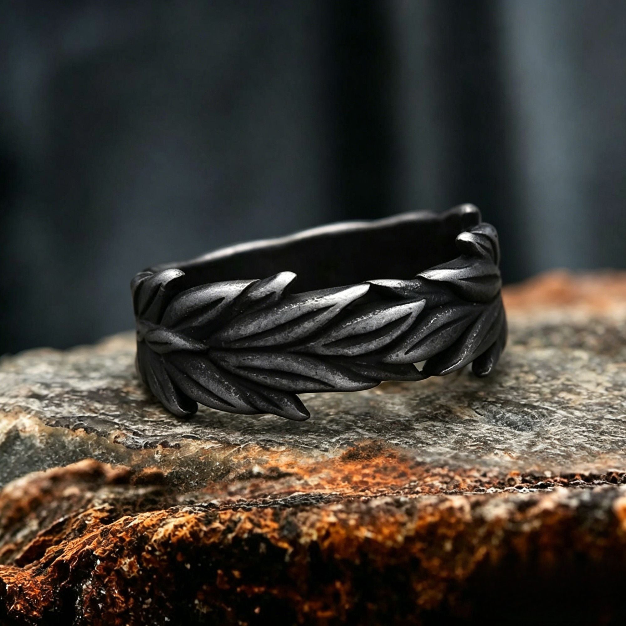 Twisted Feather Carved Stainless Steel Ring
