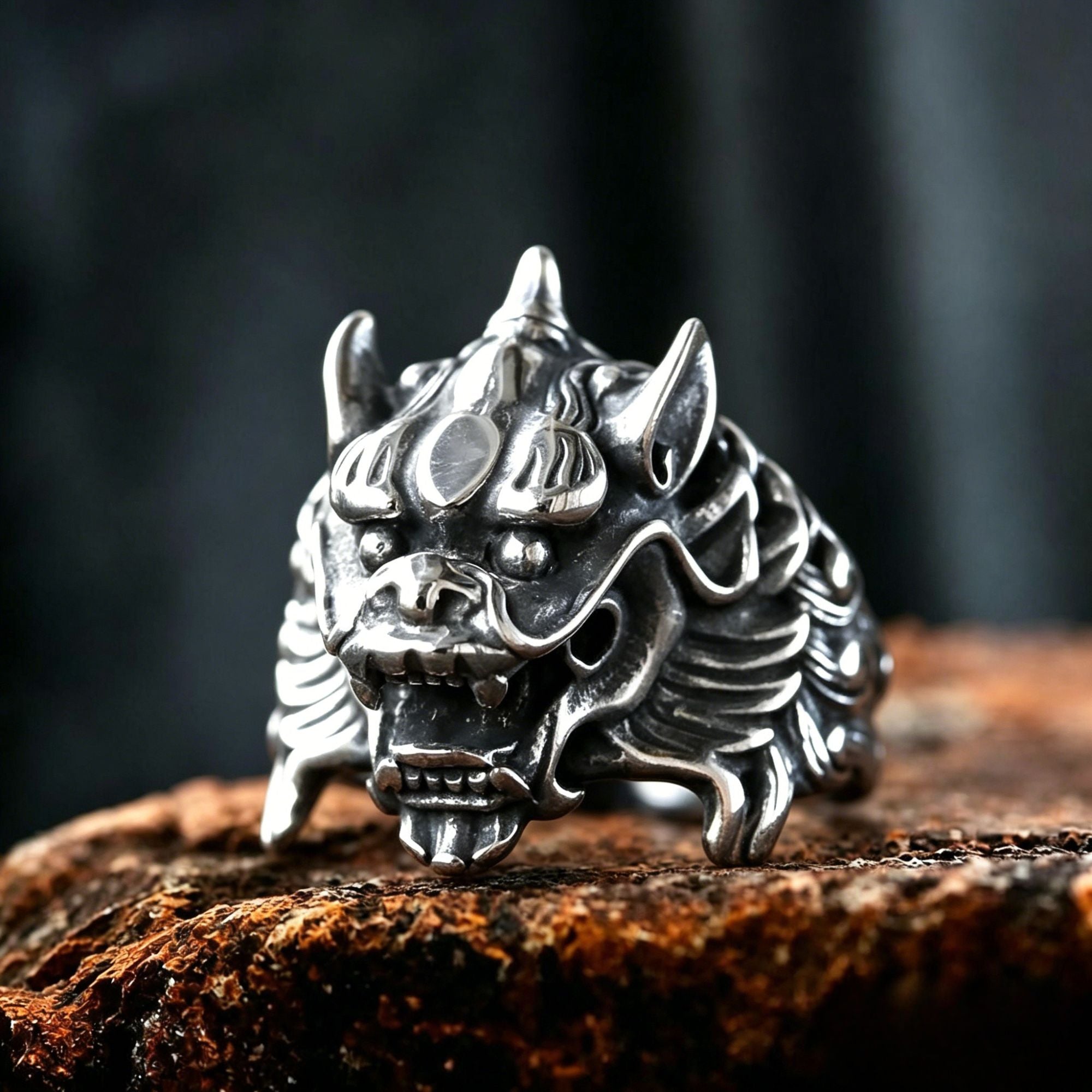 Mythical Qilin Beast Head Stainless Steel Ring