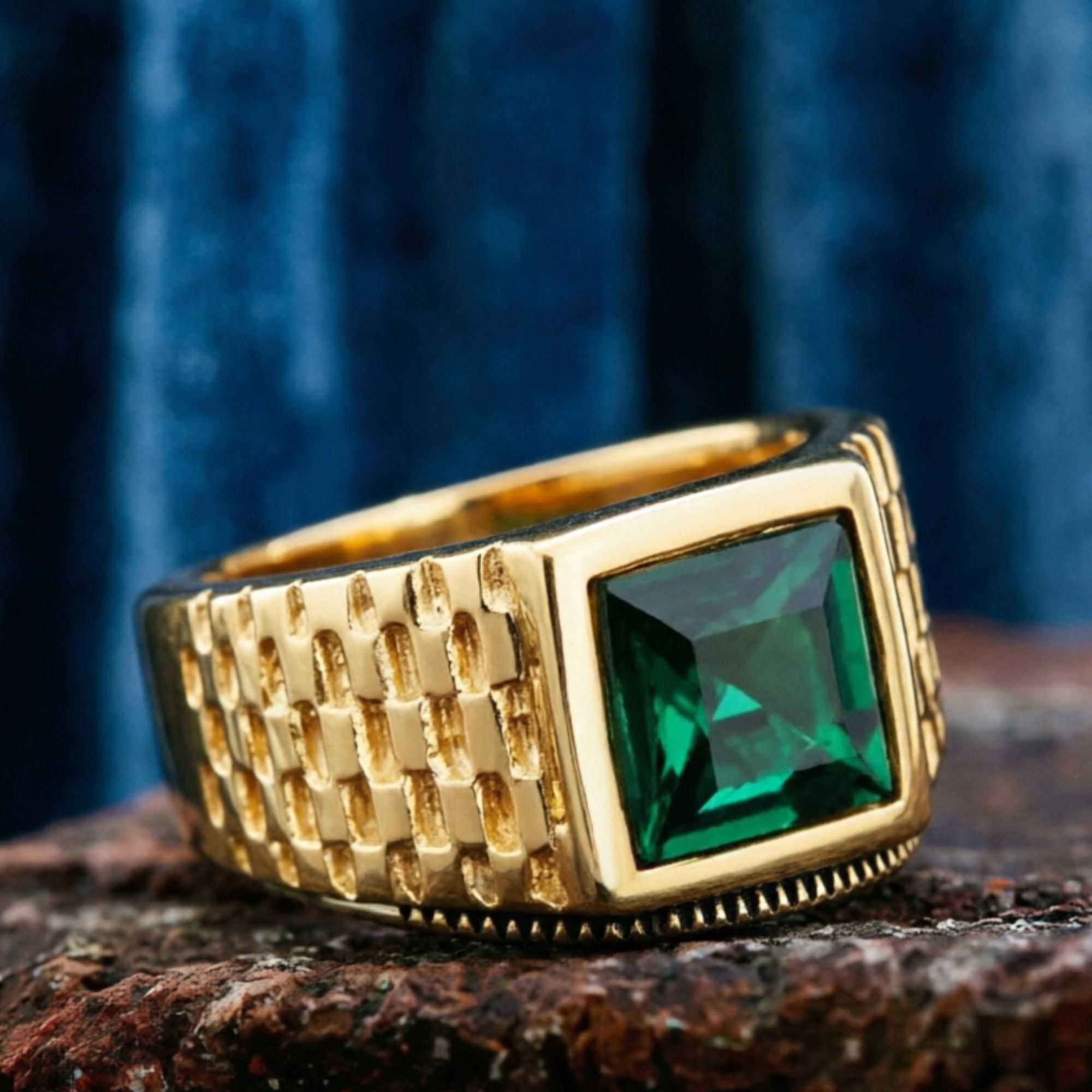 Ring im Saphir-Smaragd-Ziegelstein-Stil