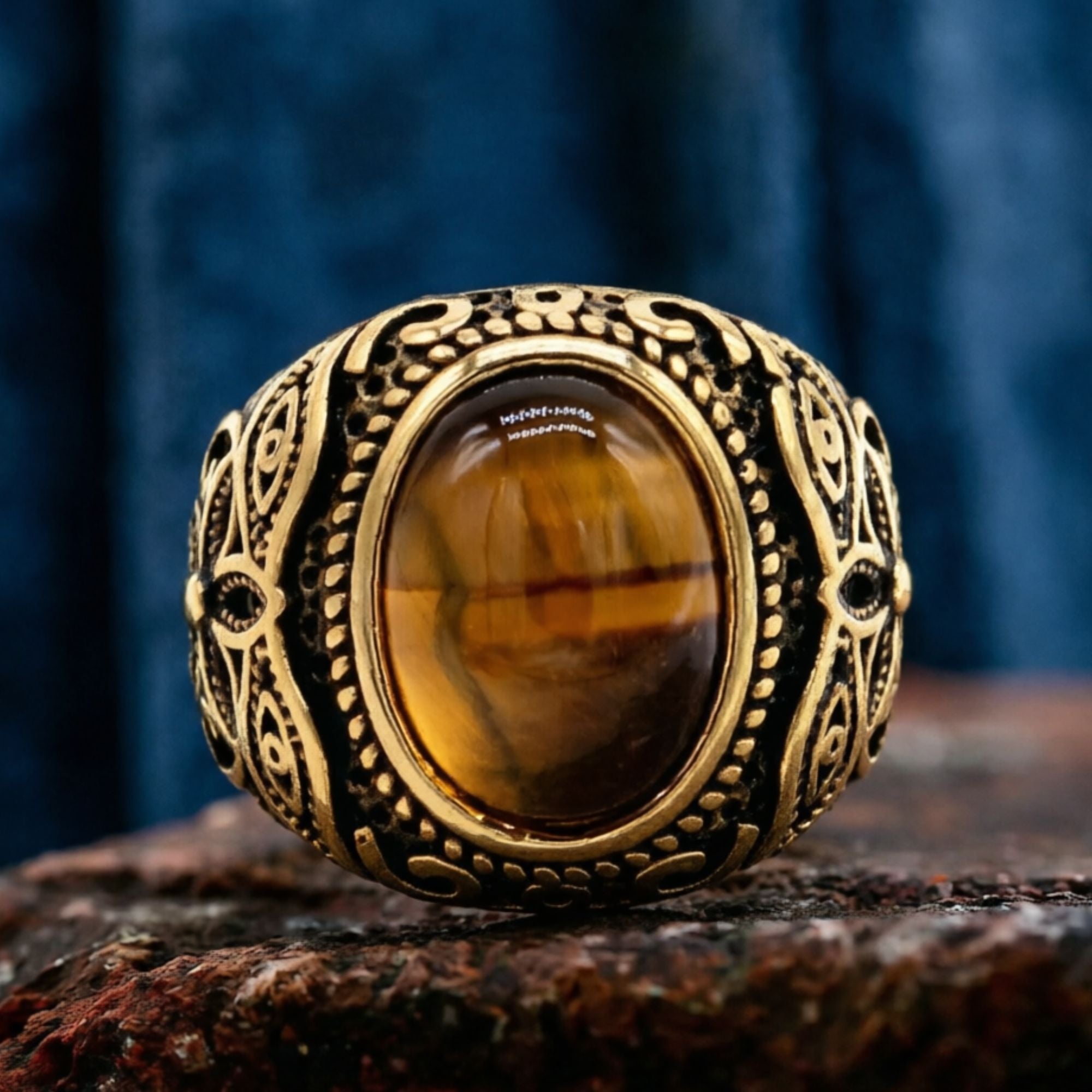 Vintage ovaler Edelstein-Edelstahlring