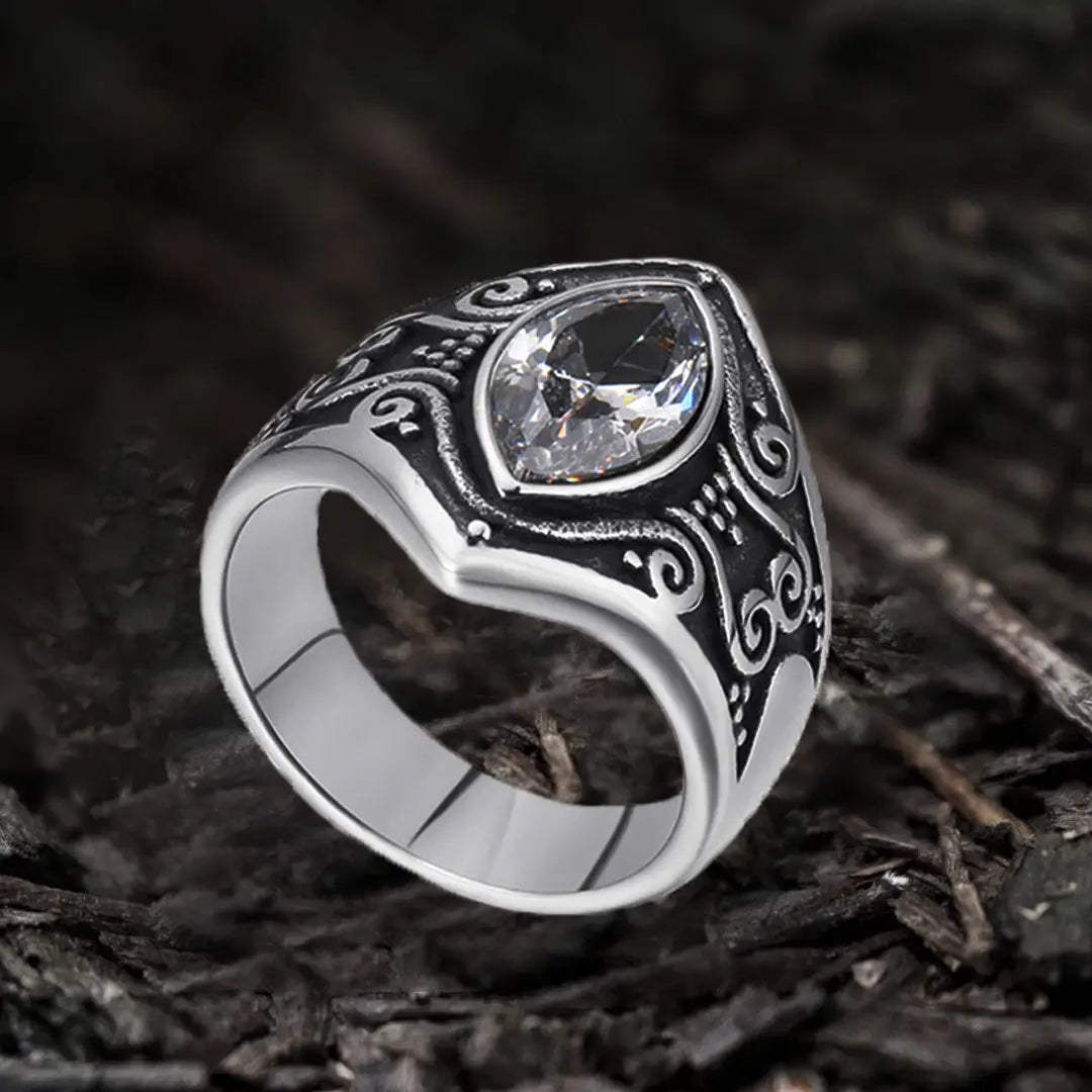 Carved Ruby-Obsidian Vintage Ring - Vrafi Jewelry