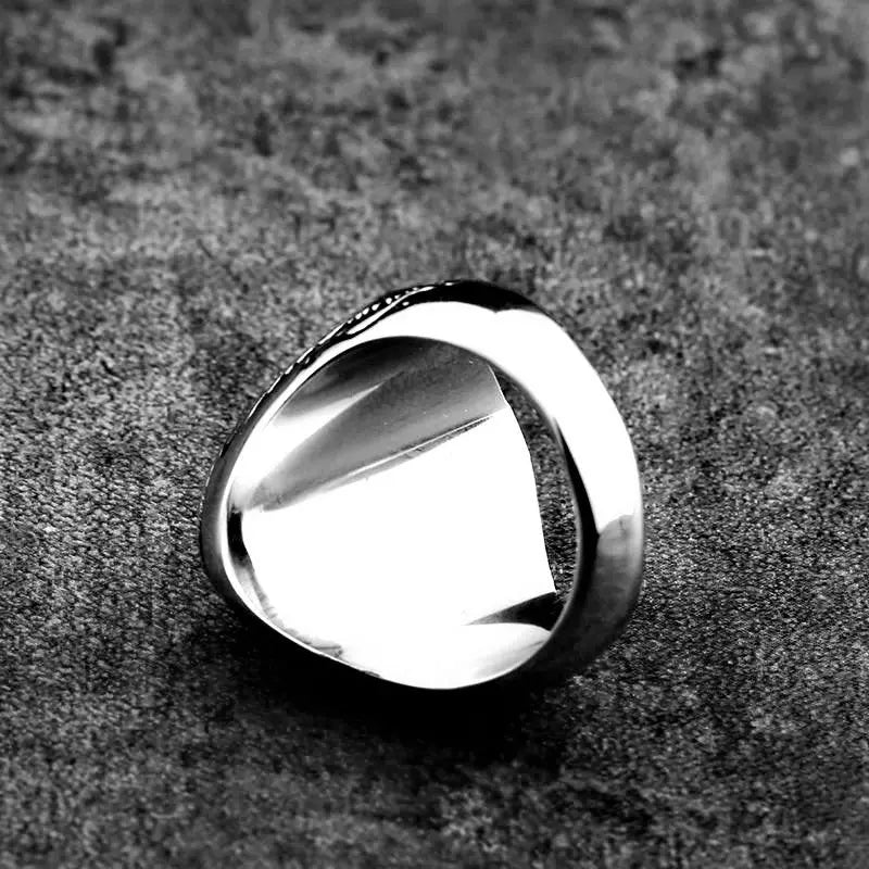 Carved Turquoise-Obsidian Stainless Steel Ring VRAFI