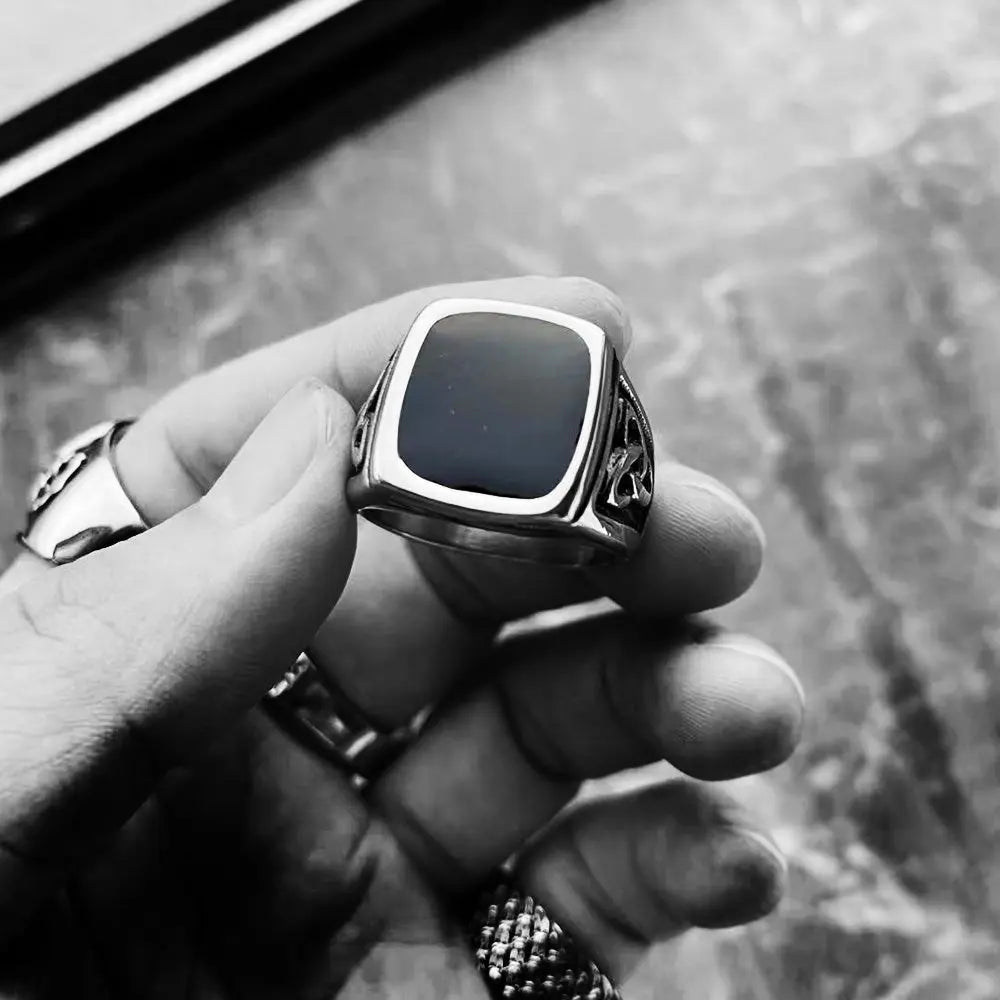 Celtic Knot Obsidian Stainless Steel Ring - Vrafi Jewelry