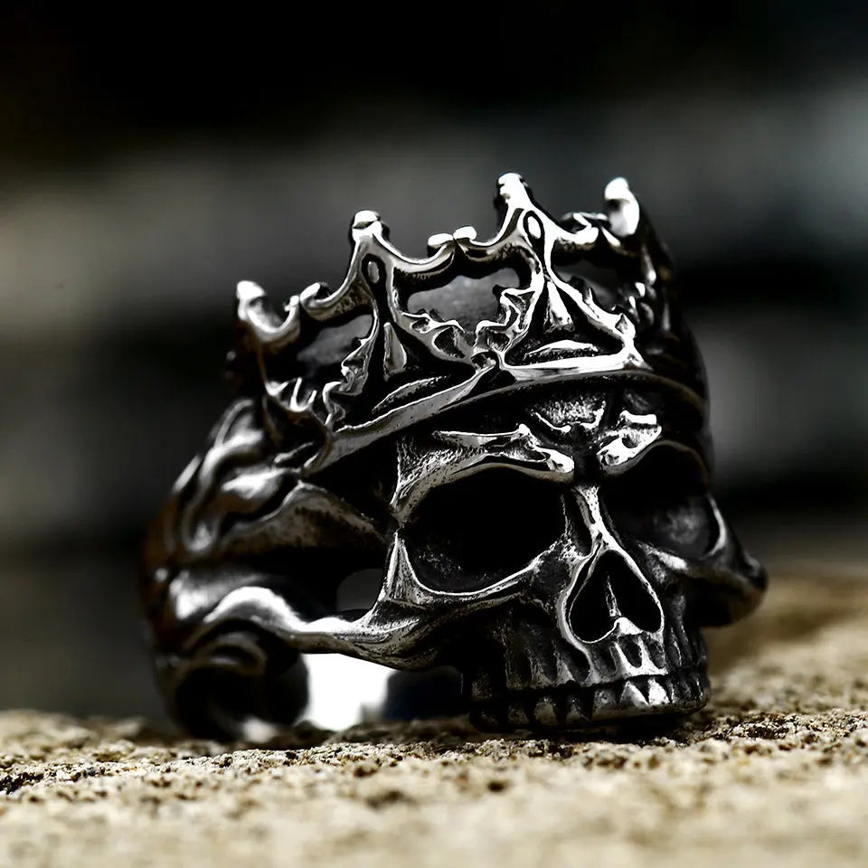 Classical Noble Crown Skull Stainless Steel Ring - Vrafi Jewelry