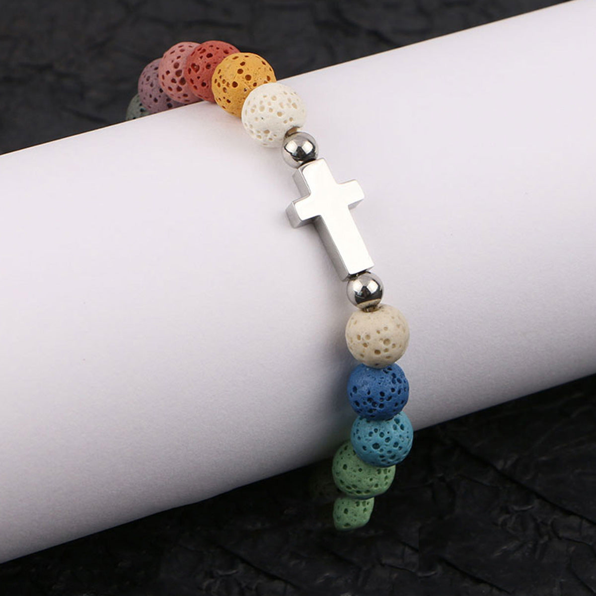 Alabaster-Edelstahl-Perlenarmband