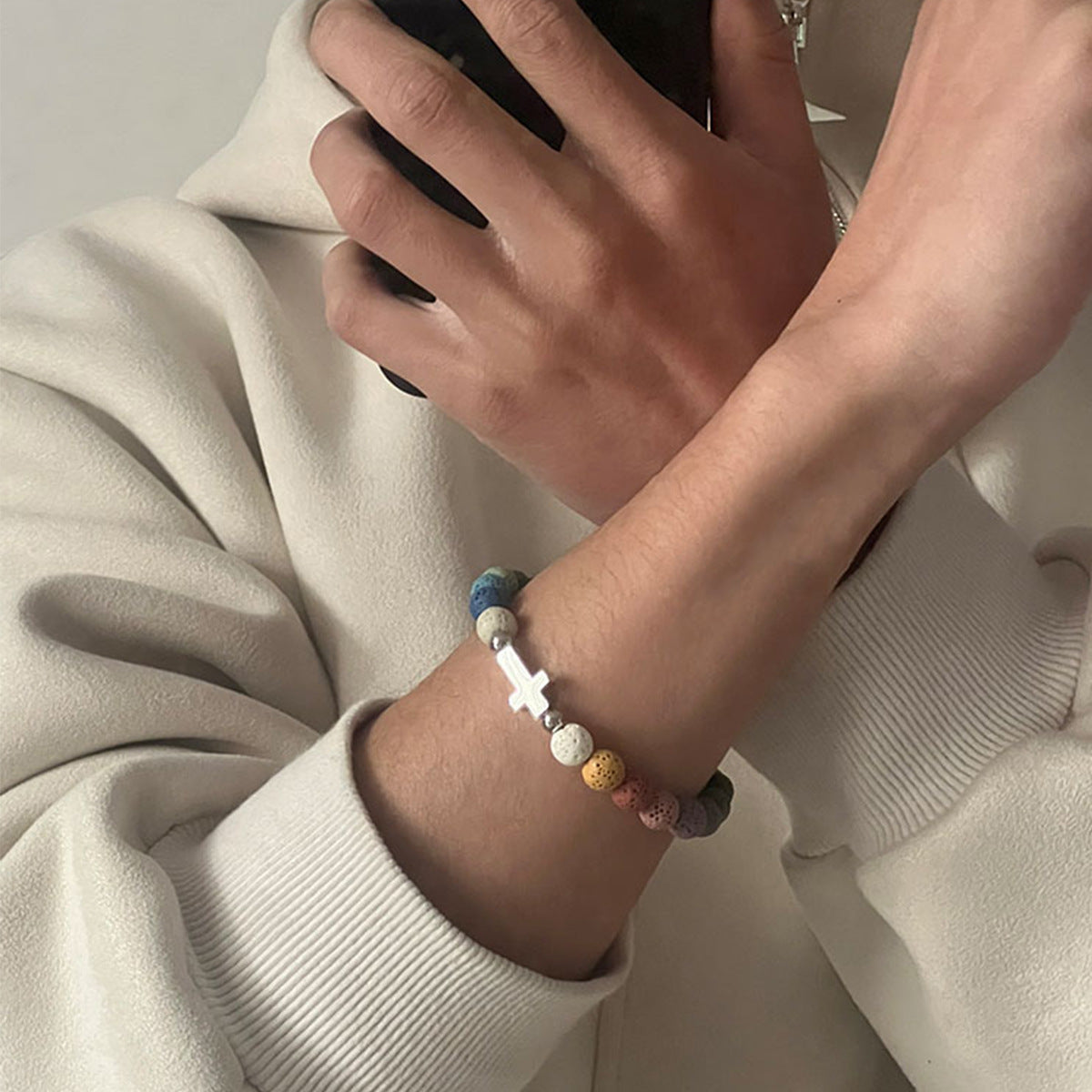 Alabaster-Edelstahl-Perlenarmband