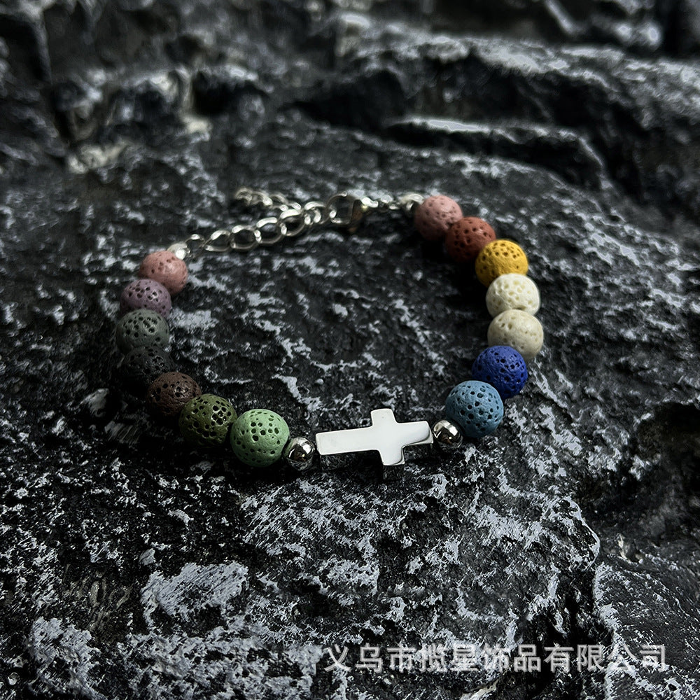Alabaster-Edelstahl-Perlenarmband