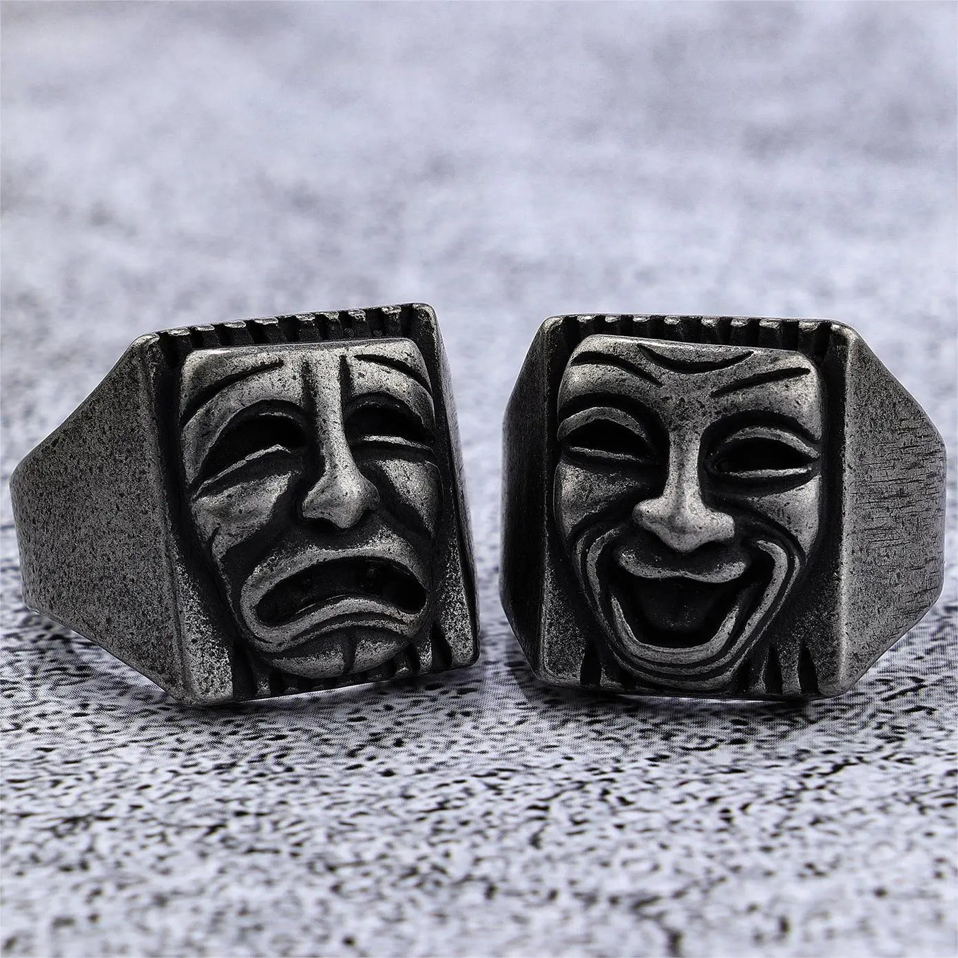 Comedy And Tragedy Masks Stainless Steel Ring - Vrafi Jewelry