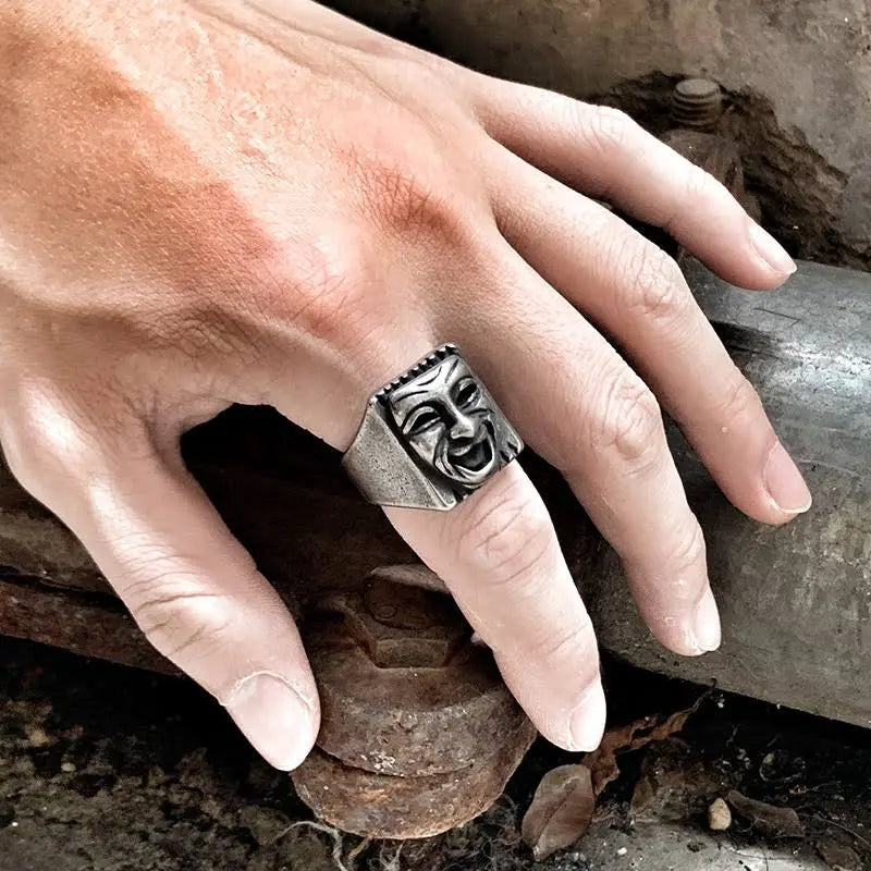 Comedy And Tragedy Masks Stainless Steel Ring - Vrafi Jewelry