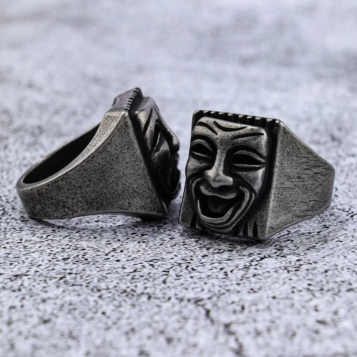 Comedy And Tragedy Masks Stainless Steel Ring - Vrafi Jewelry