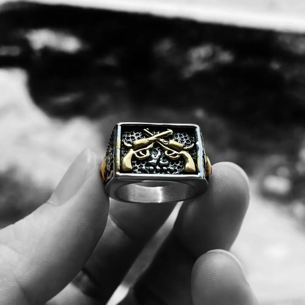 Crossed Guns Stainless Steel Ring - Vrafi Jewelry