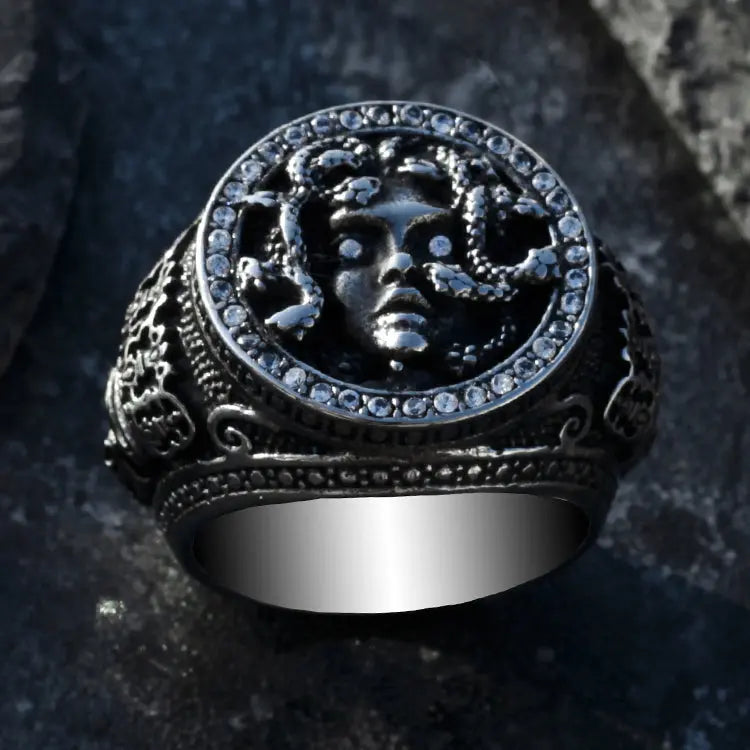 Crowned Skull & Greek Mythology Medusa Ring VRAFI