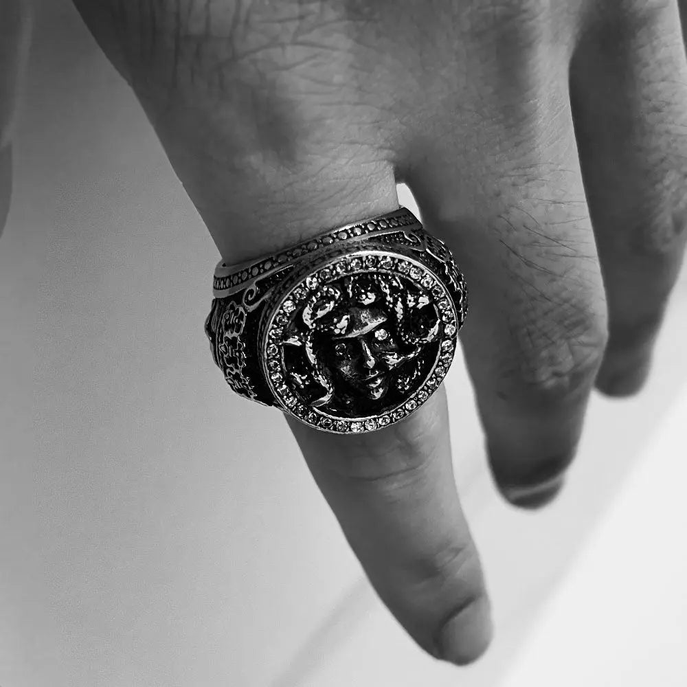 Crowned Skull & Greek Mythology Medusa Ring VRAFI
