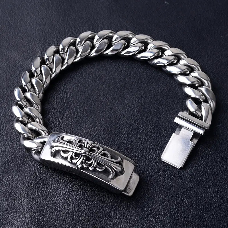 Cuban Link Cross Clasp Stainless Steel Bracelet VRAFI