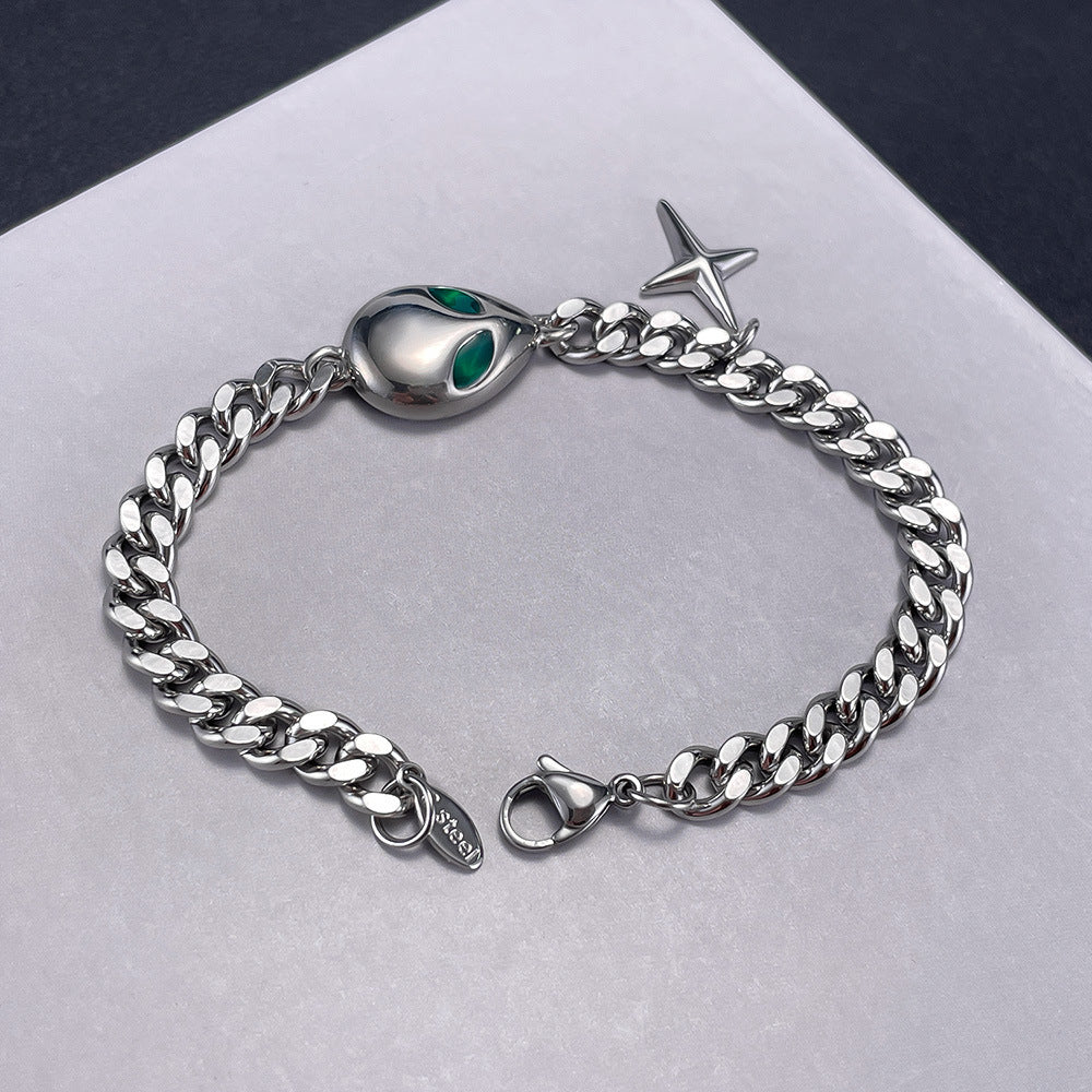 Alabaster-Edelstahl-Perlenarmband