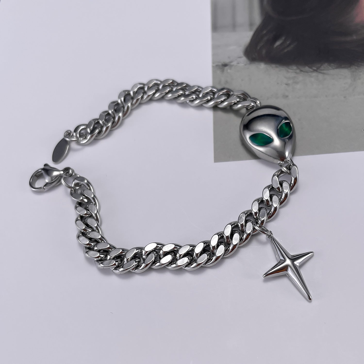 Cuban Link Alien Cross Bracelet