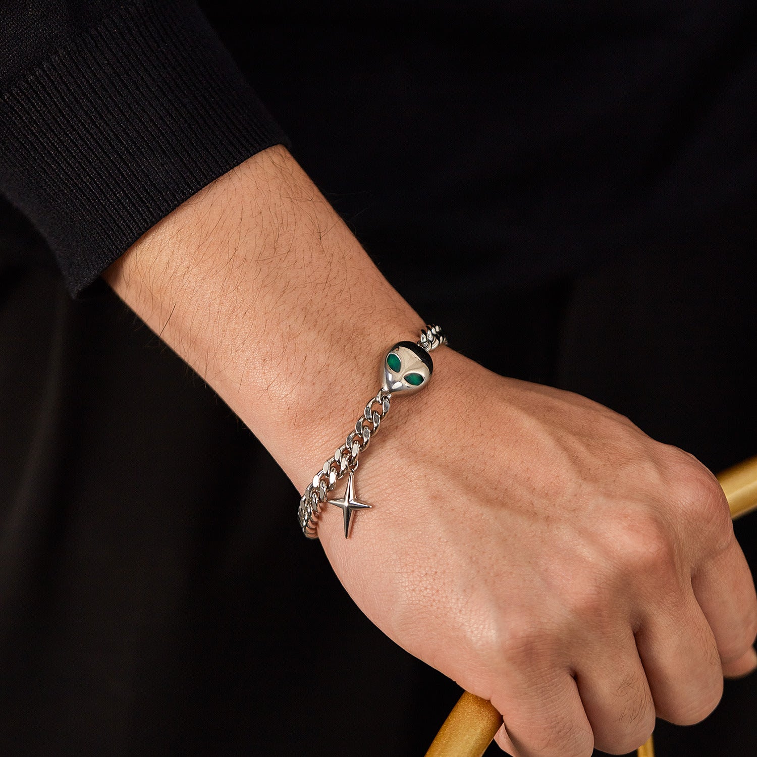 Cuban Link Alien Cross Bracelet