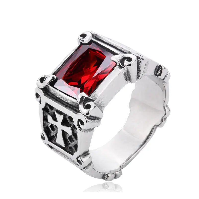 Cushion Gemstone Cross Stainless Steel Ring VRAFI