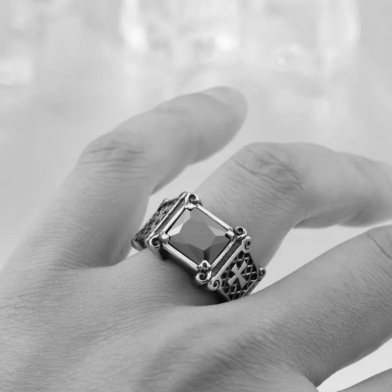 Cushion Gemstone Cross Stainless Steel Ring VRAFI