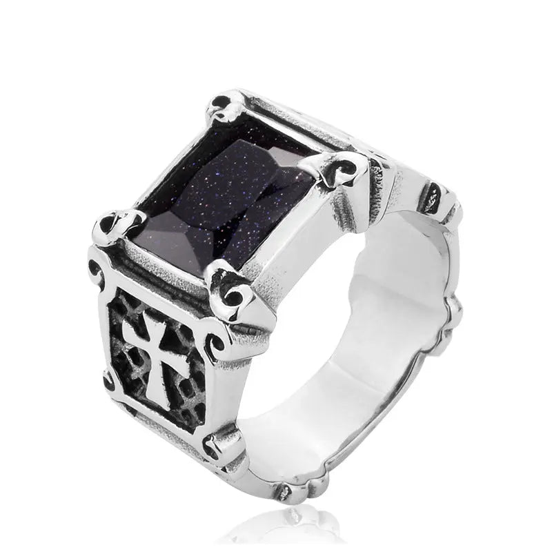 Cushion Gemstone Cross Stainless Steel Ring VRAFI