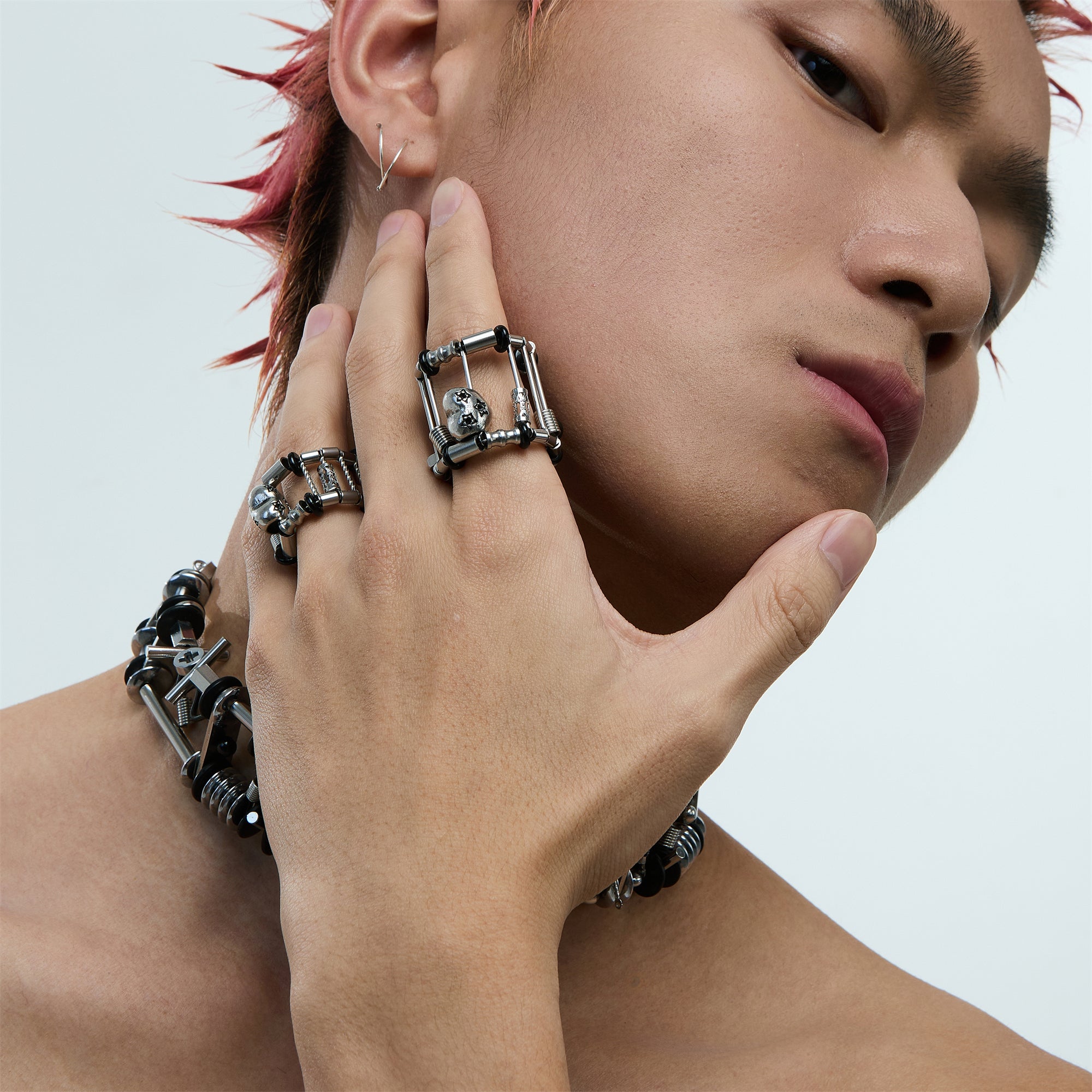 Titanium Steel Cylindrical Beaded Ring