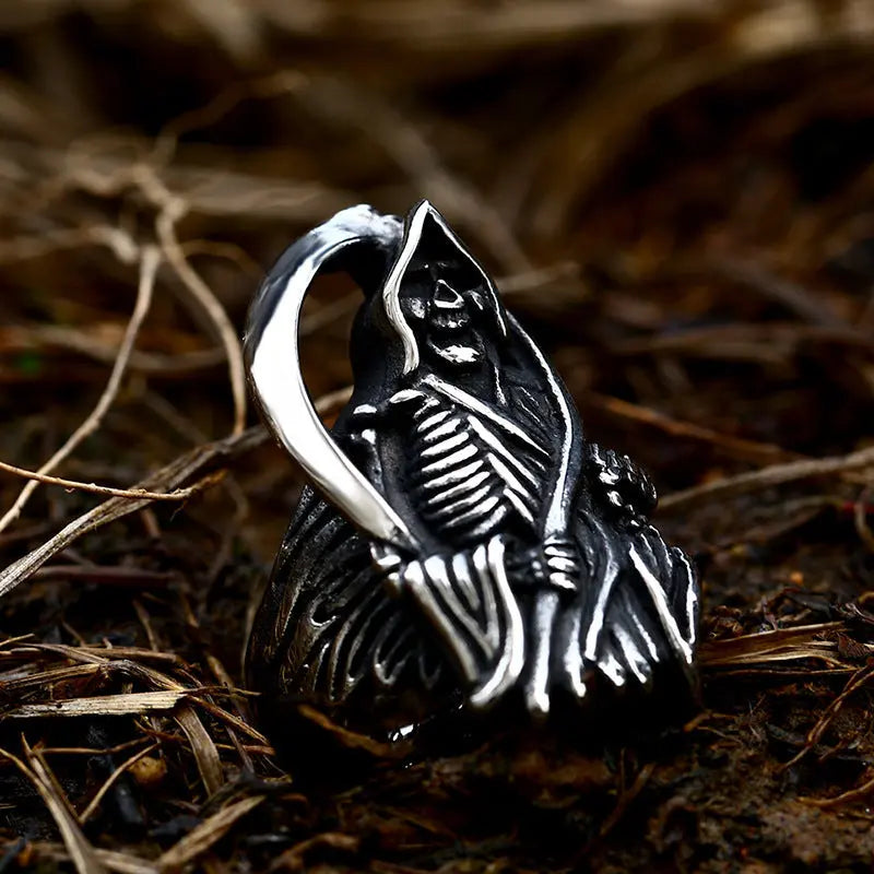 Death Scythe Skull Stainless Steel Ring VRAFI