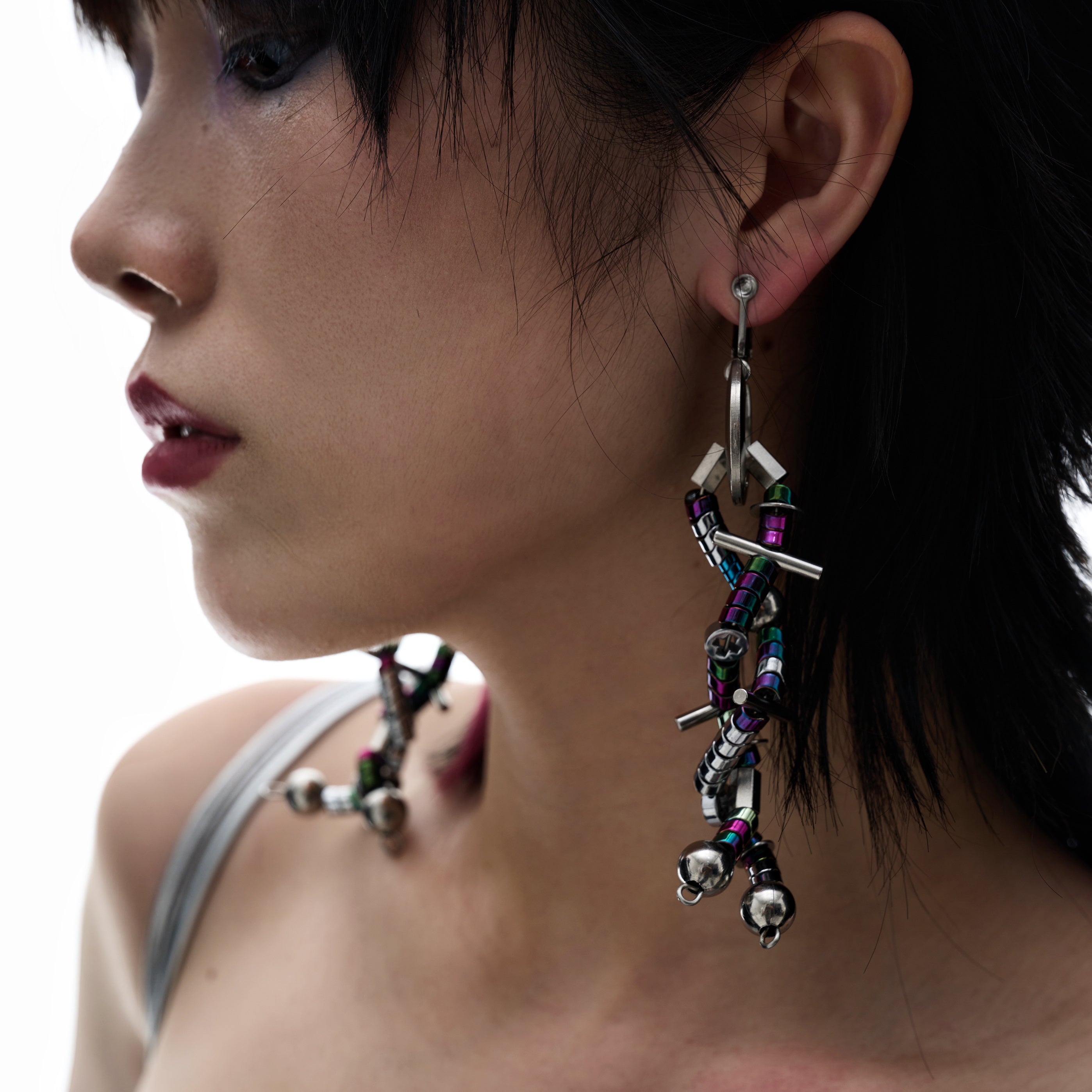 Disco-colored Hematite Beaded Earrings