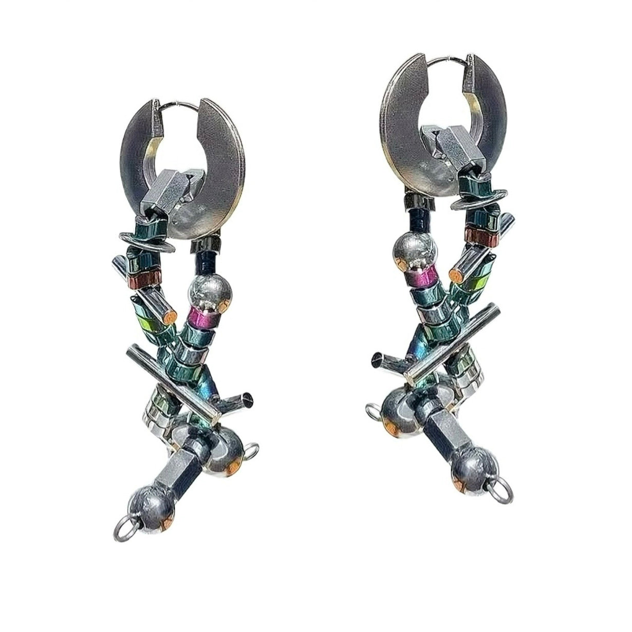 Disco-colored Hematite Beaded Earrings