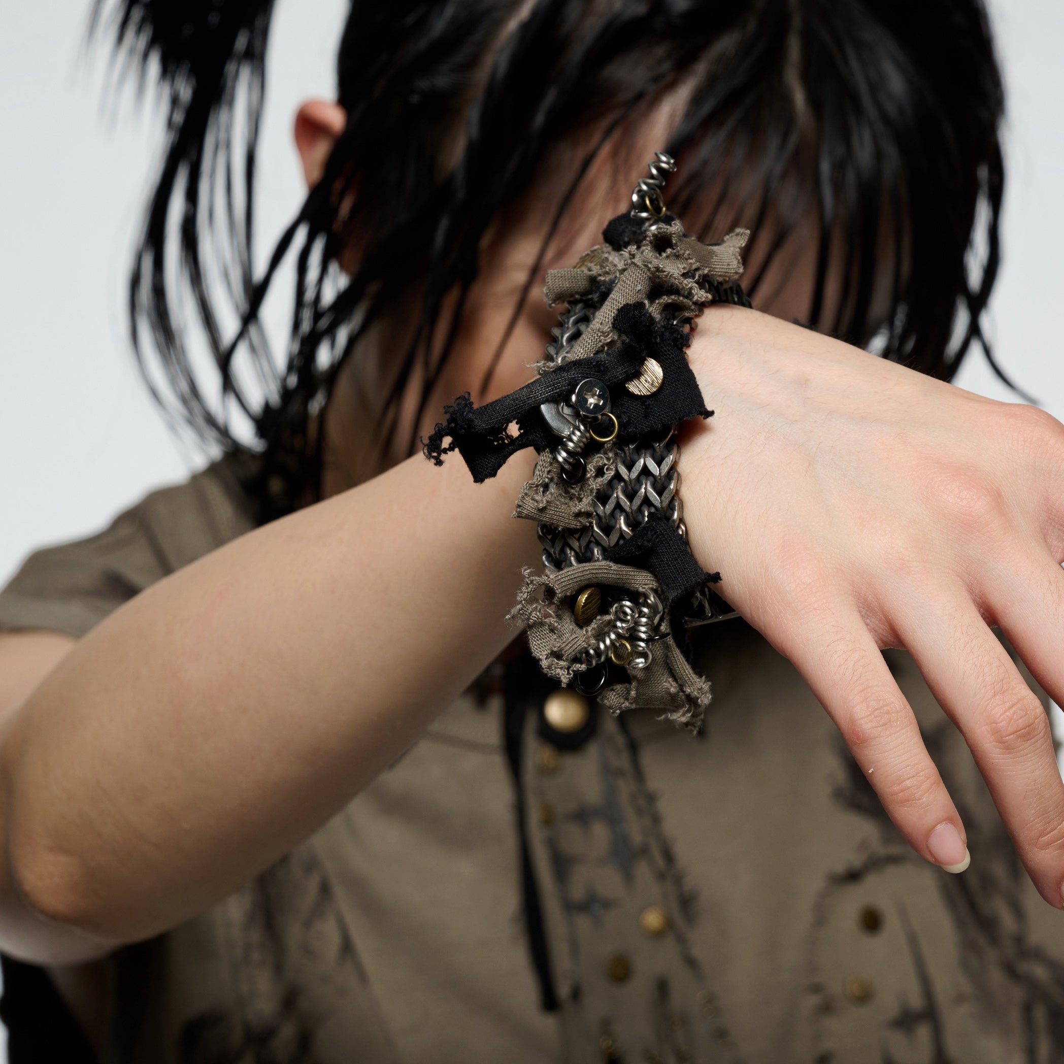 Distressed Denim Patchwork Bracelet