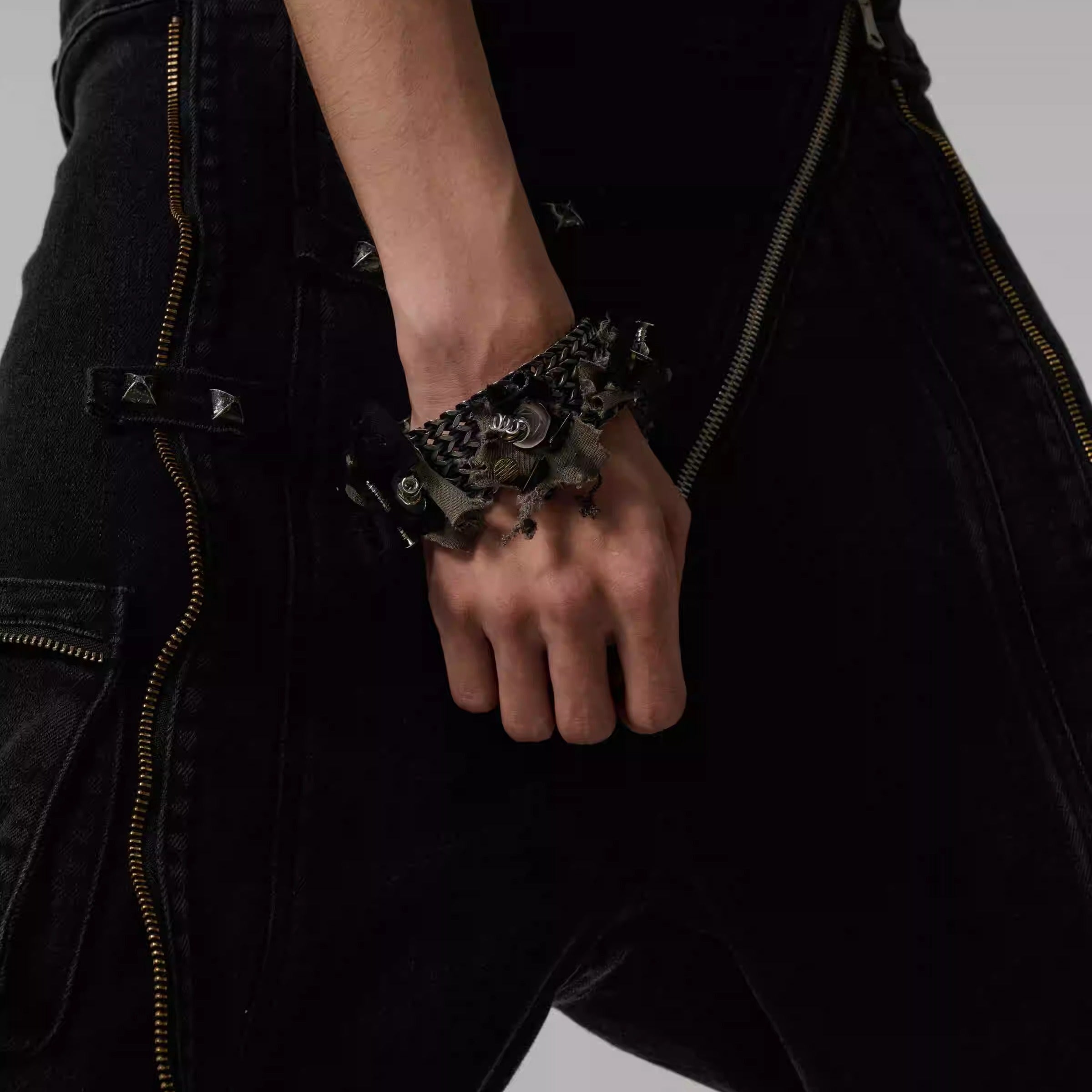 Distressed Denim Patchwork Bracelet