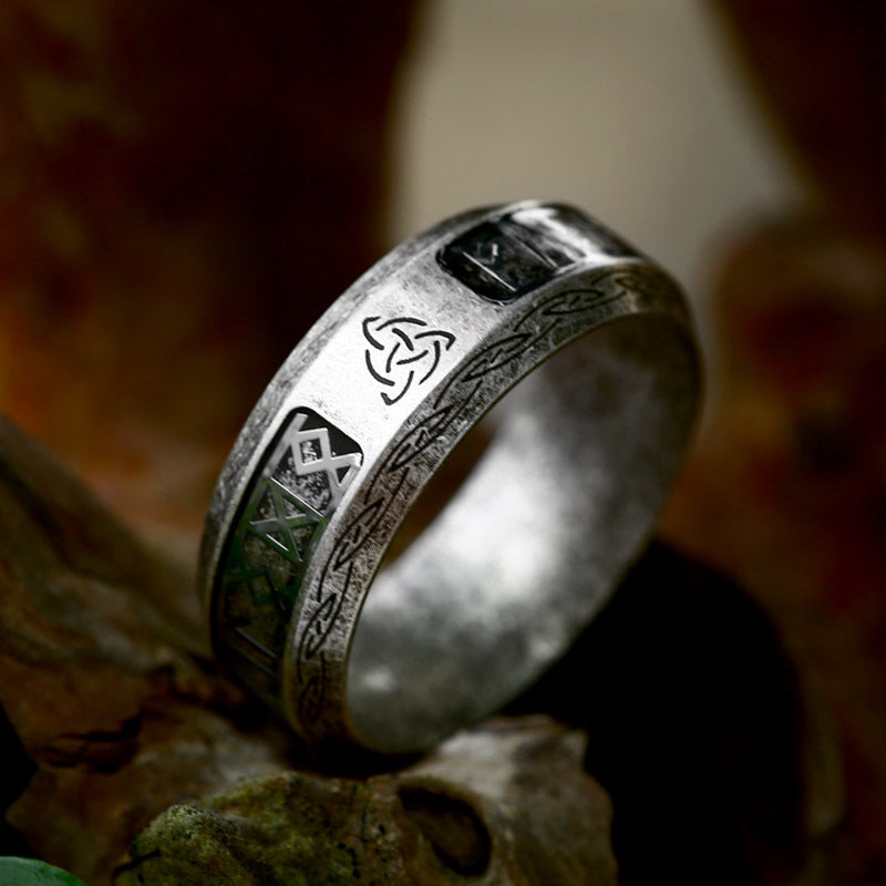 Viking Letters Distressed Stainless Steel Ring