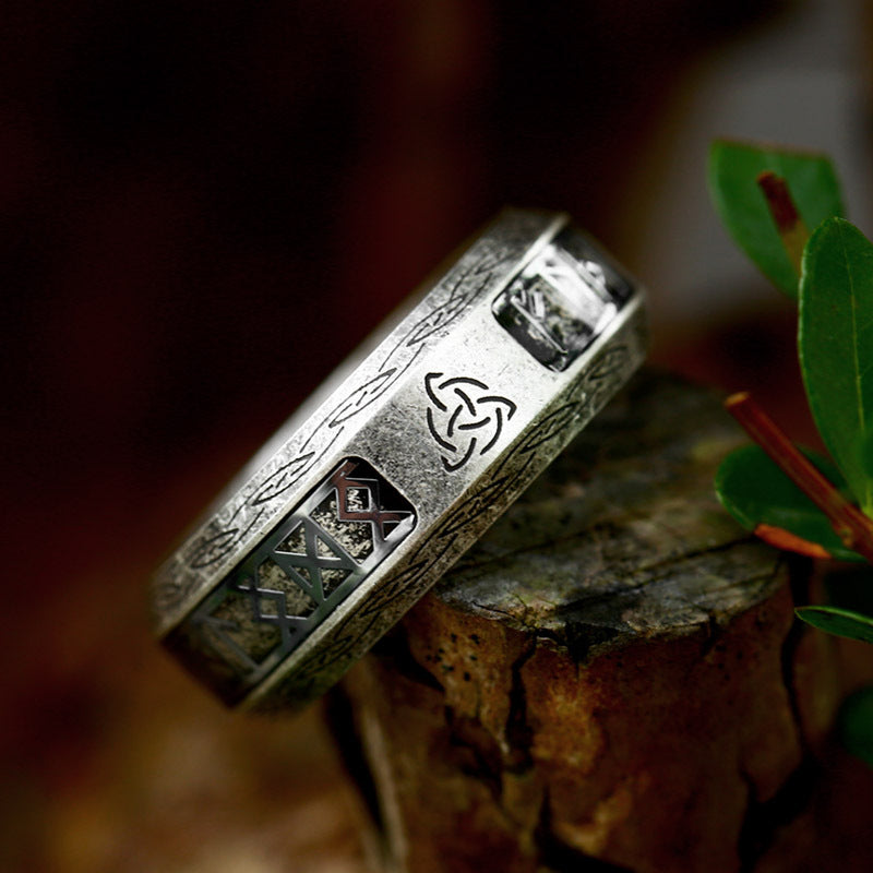 Viking Letters Distressed Stainless Steel Ring