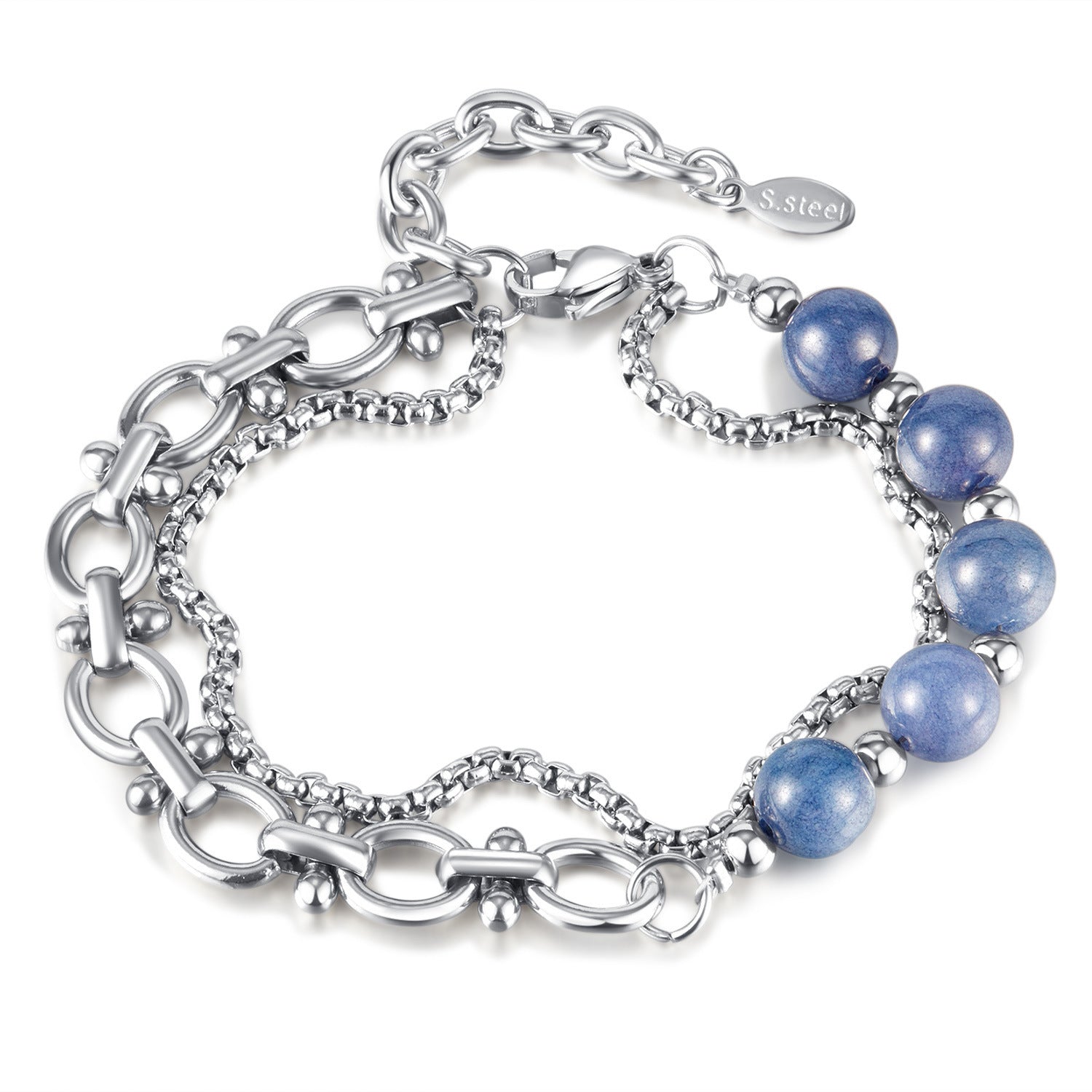 Alabaster-Edelstahl-Perlenarmband