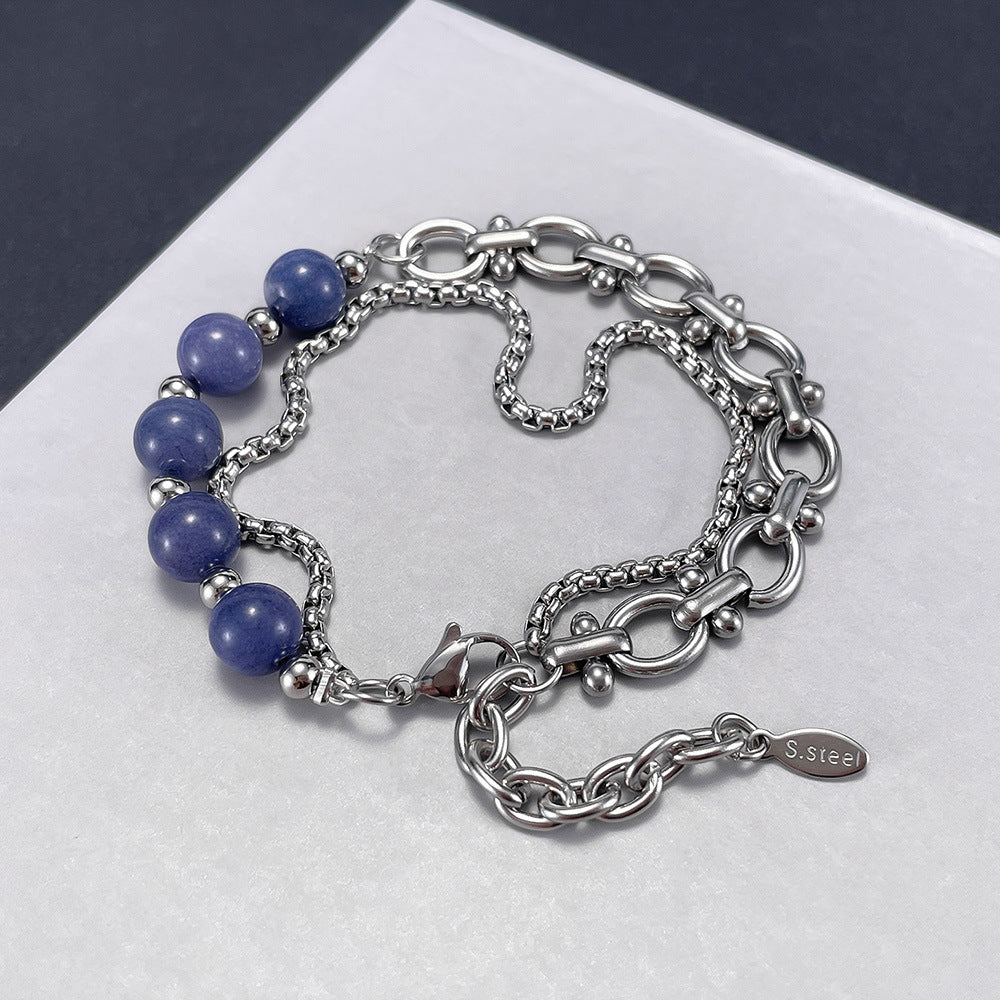 Alabaster-Edelstahl-Perlenarmband