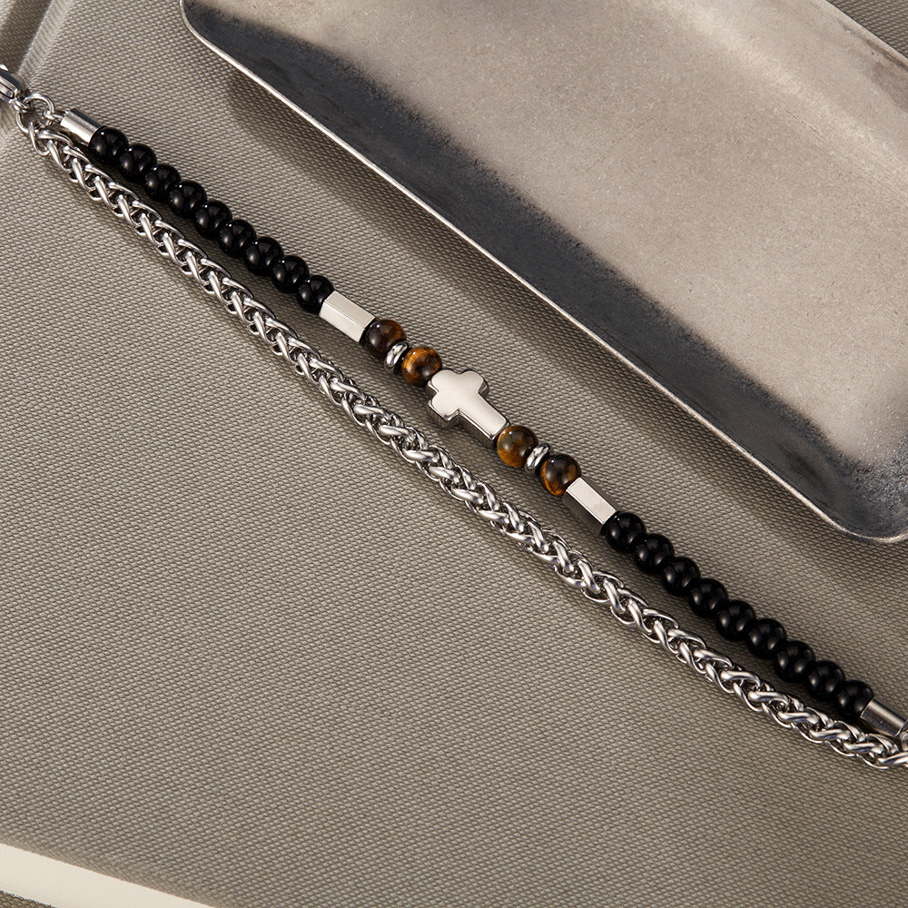 Bracciale con perline in acciaio inossidabile alabastro