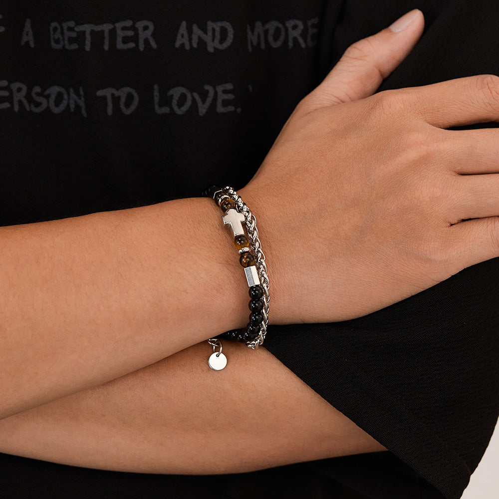 Bracciale con perline in acciaio inossidabile alabastro