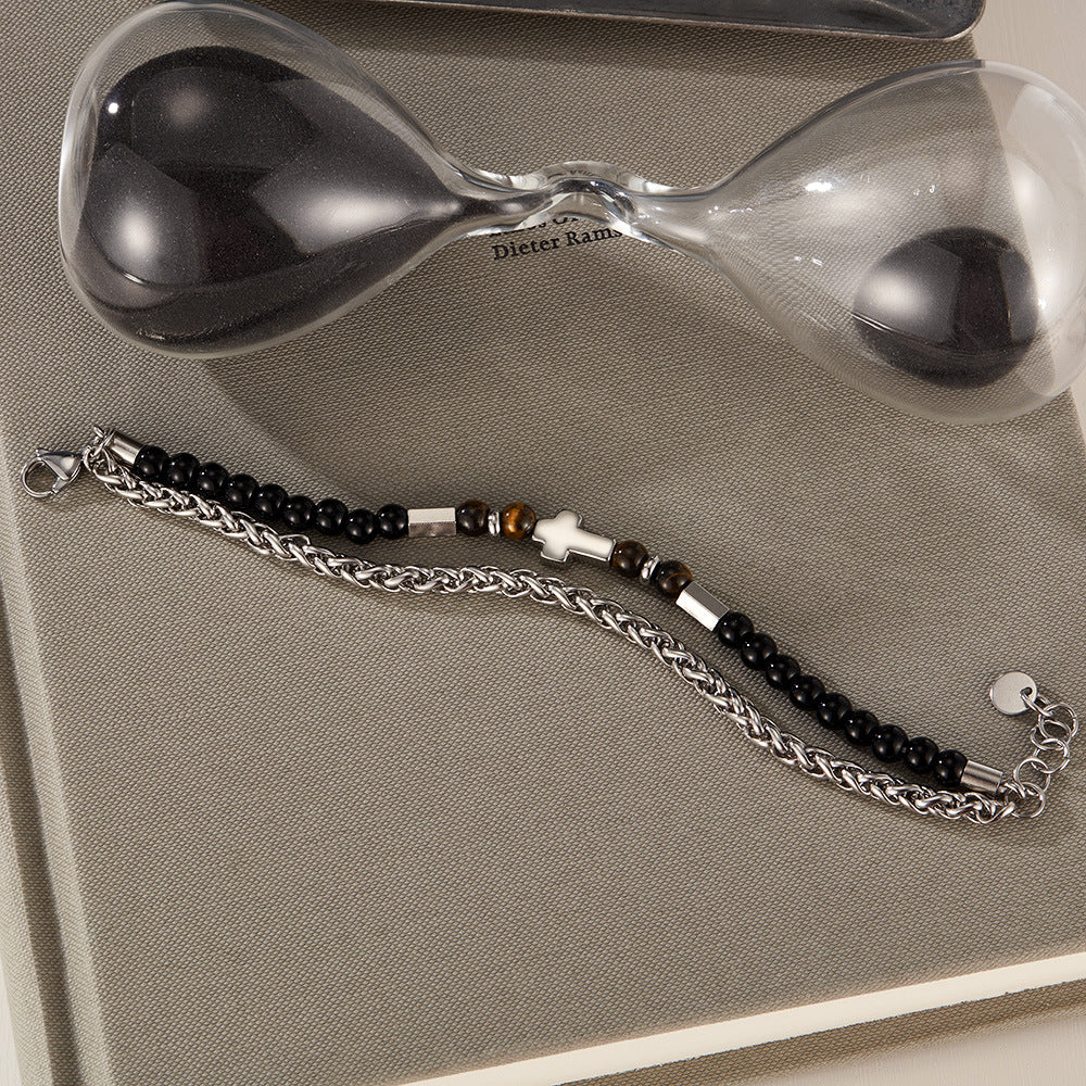 Bracciale con perline in acciaio inossidabile alabastro