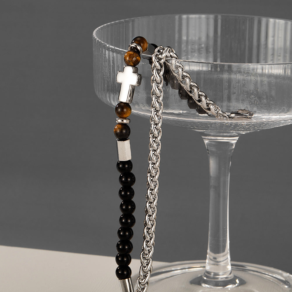 Bracciale con perline in acciaio inossidabile alabastro