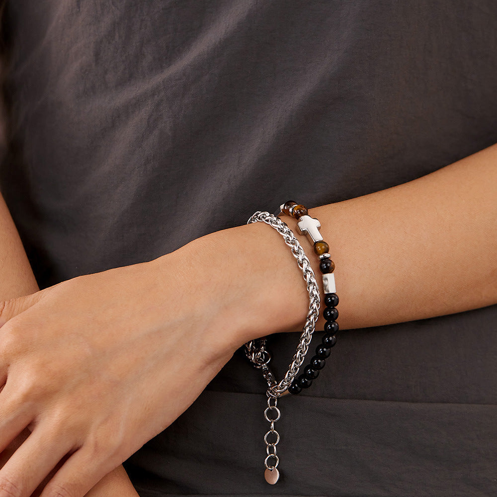 Bracciale con perline in acciaio inossidabile alabastro