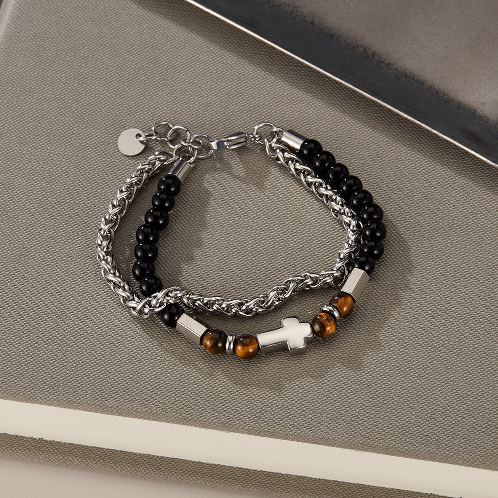 Bracciale con perline in acciaio inossidabile alabastro