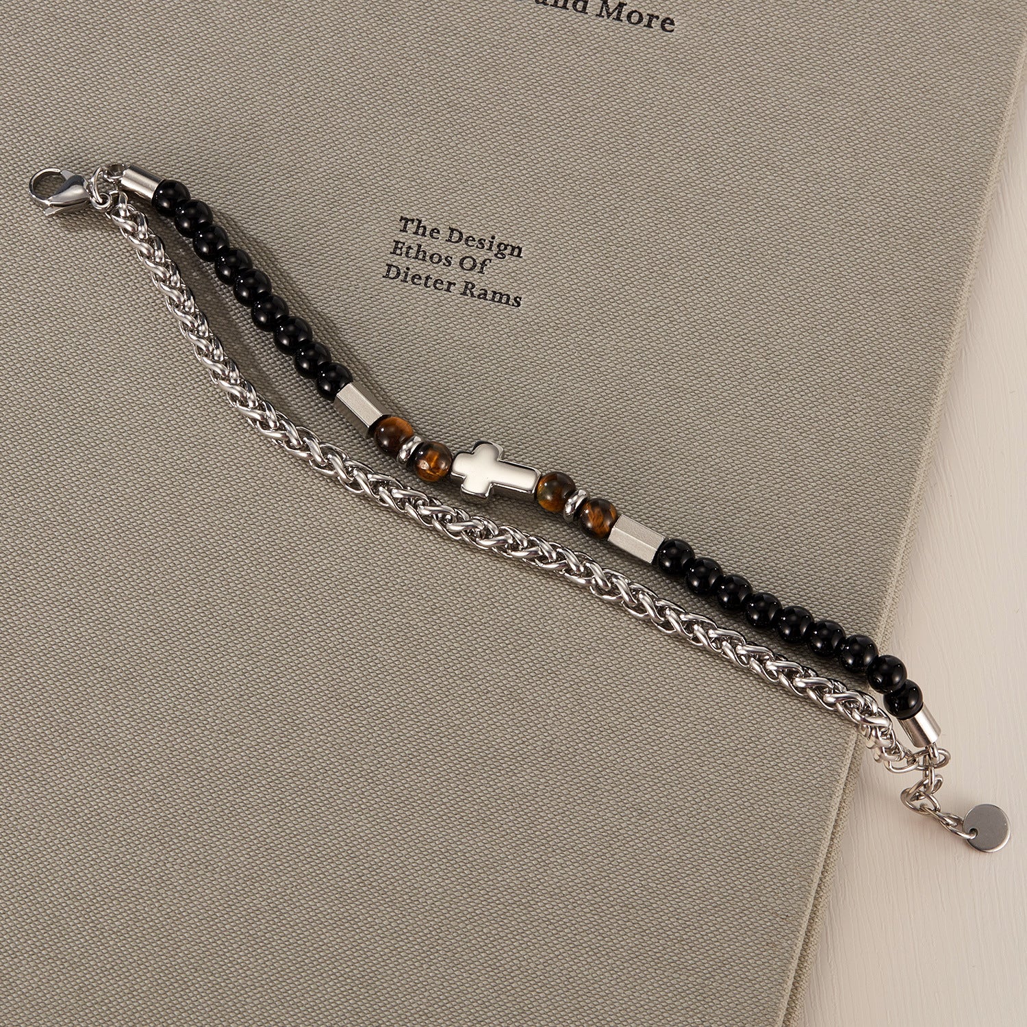 Bracciale con perline in acciaio inossidabile alabastro