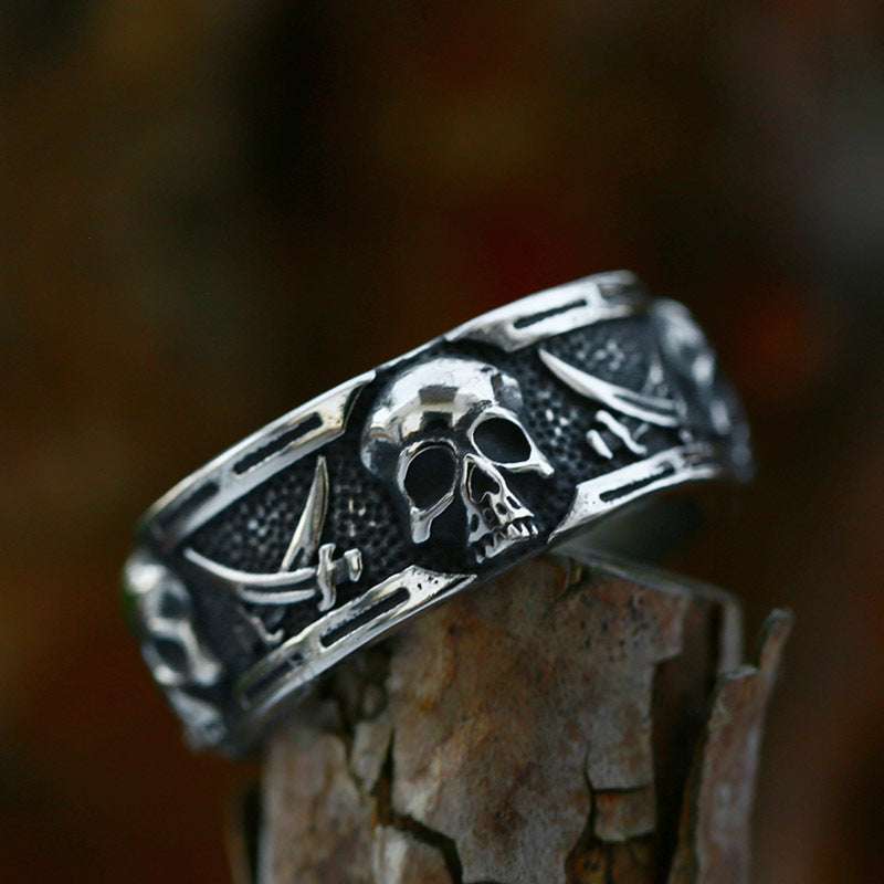 Double Scythe Skull Stainless Steel Ring-Vrafi Jewelry